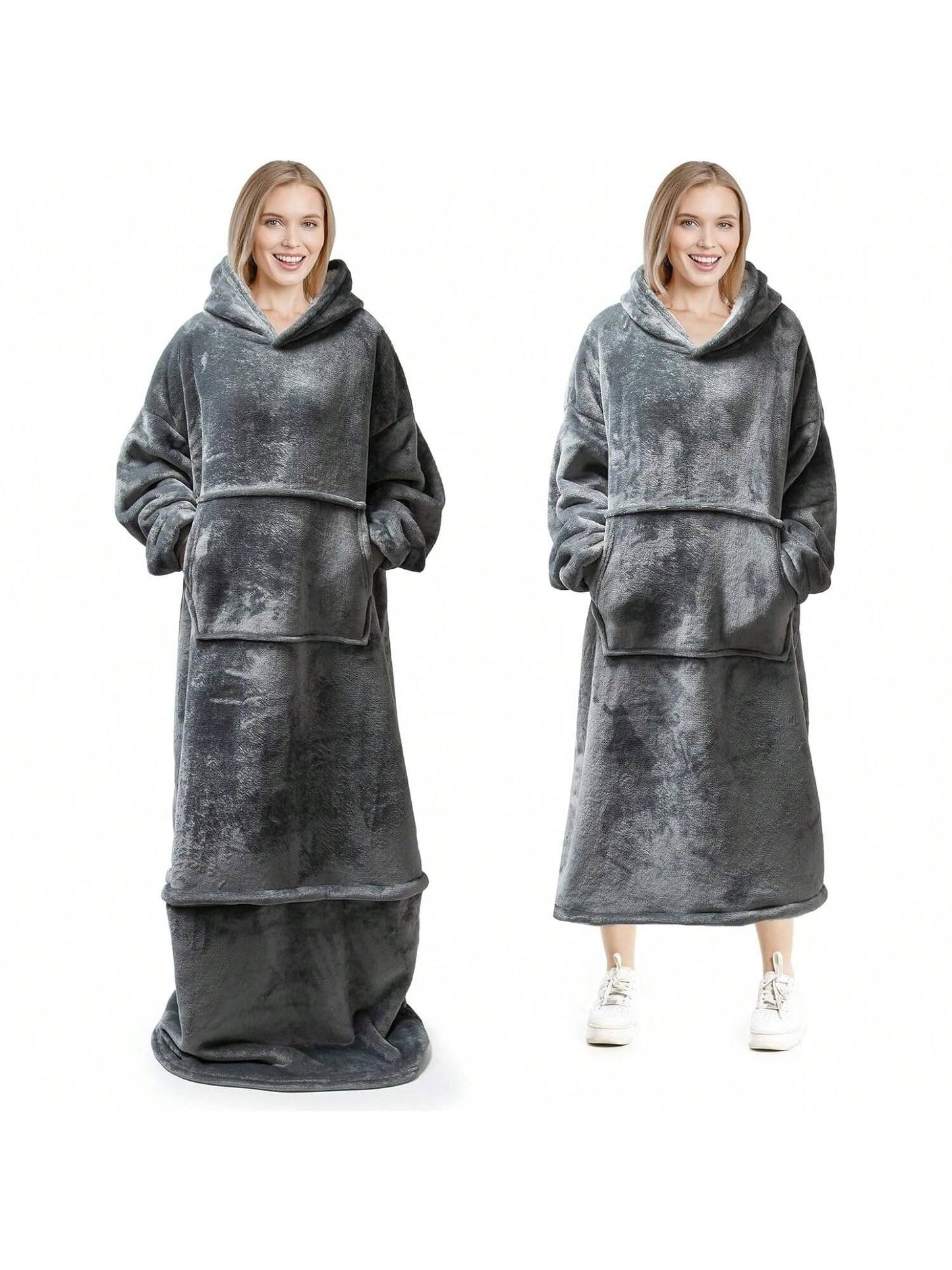 Homehours Wearable Blanket Hoodie,Oversized Adjustable Length Cozy and Warm Hooded Blanket for Women Men Adults Gifts with Giant Pocket and Sleeves,One Size Fits All,Dark Grey