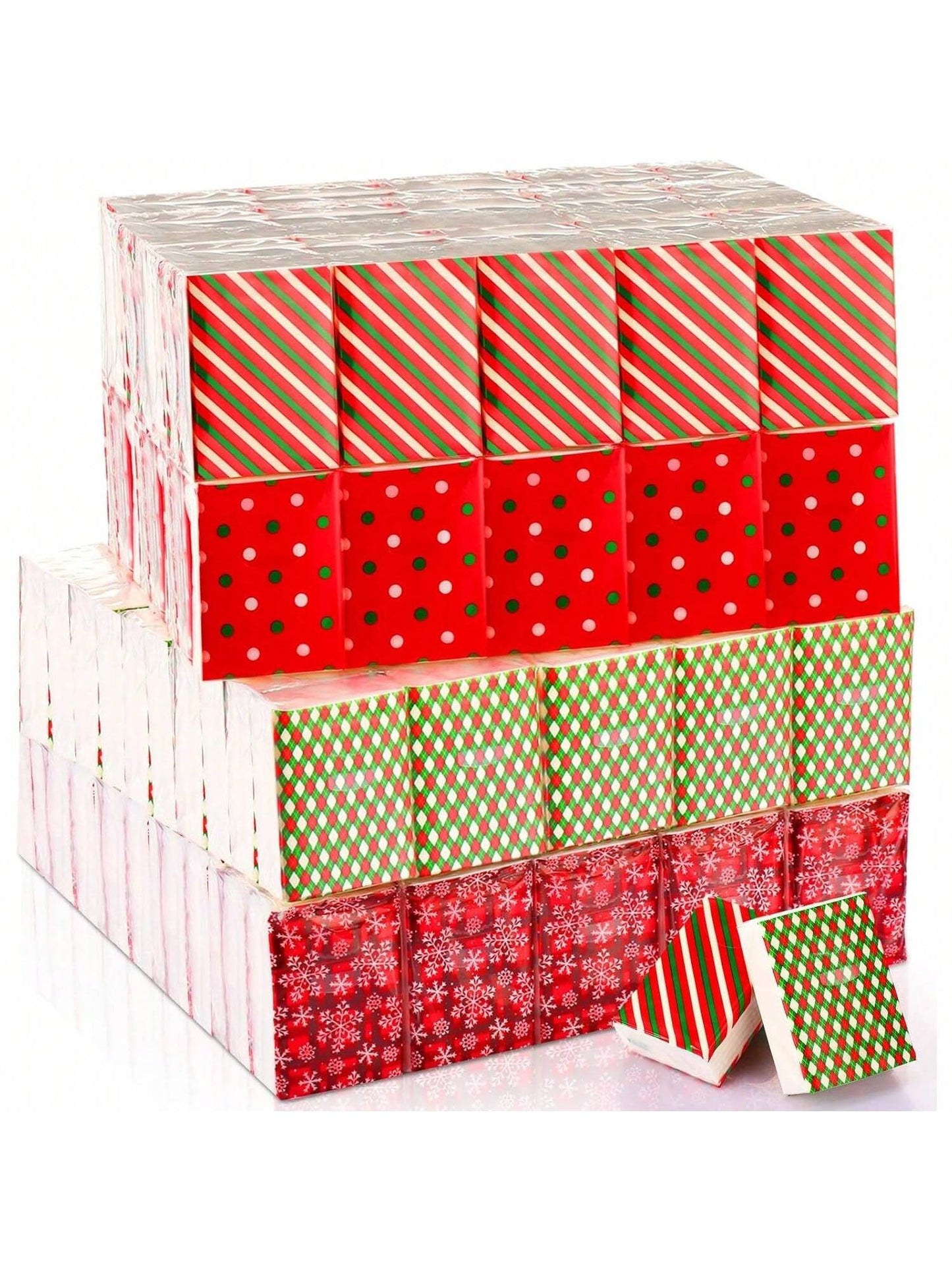 Homehours 200 Pack Christmas Pocket Tissues Bulk Mini Tissues Travel Size Individual Tissue 3 Ply Green Red Christmas Pocket Tissues Packs for Christmas New Year Winter Theme Party Favors