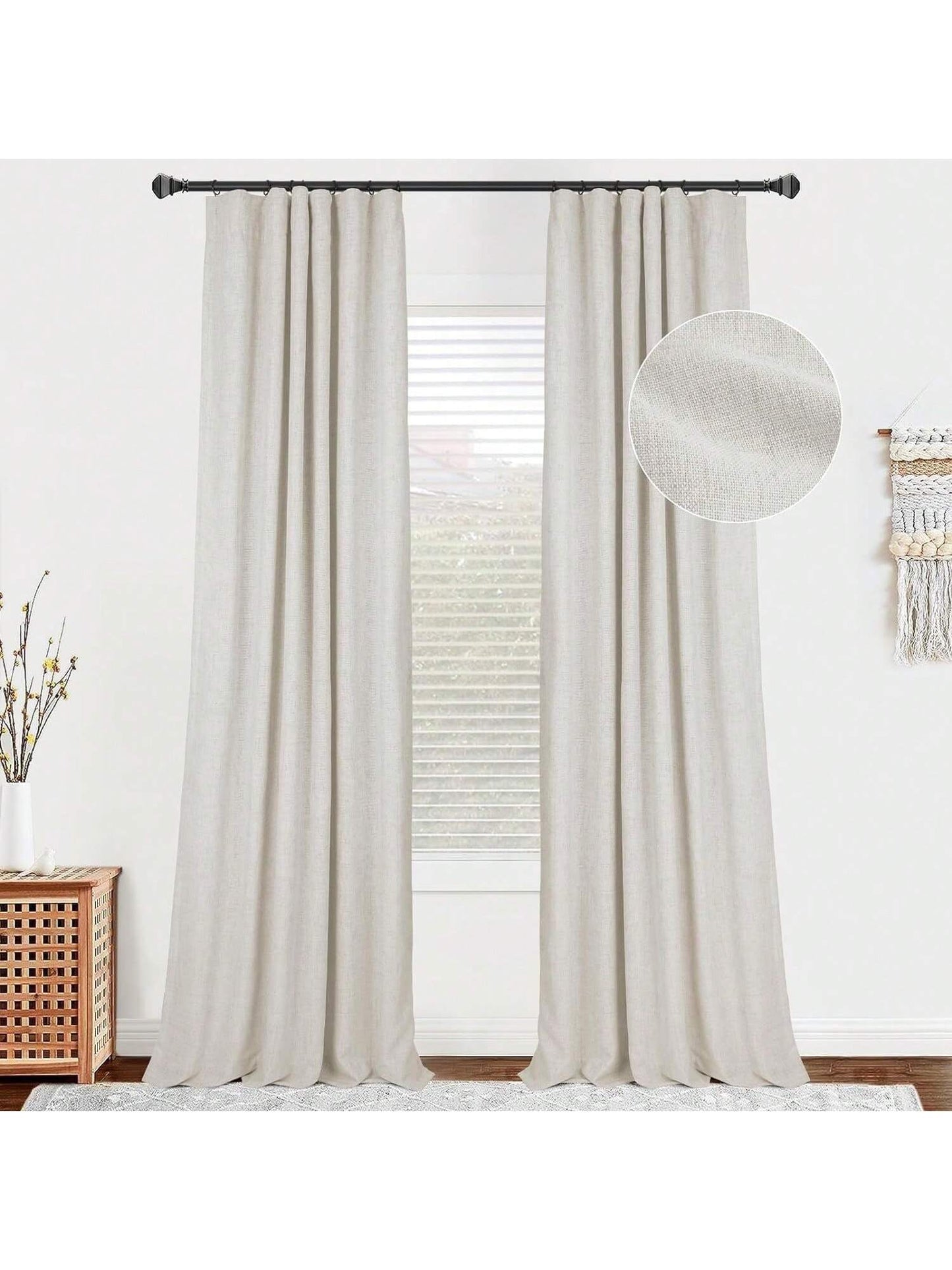 Homehours 100% Blackout Curtains for Bedroom 108 inches Long Linen Blackout Curtains for Living Room 2 Panels Set Thermal Insulated Black Out Curtains & Drapes, W50 x L108, Greyish Beige