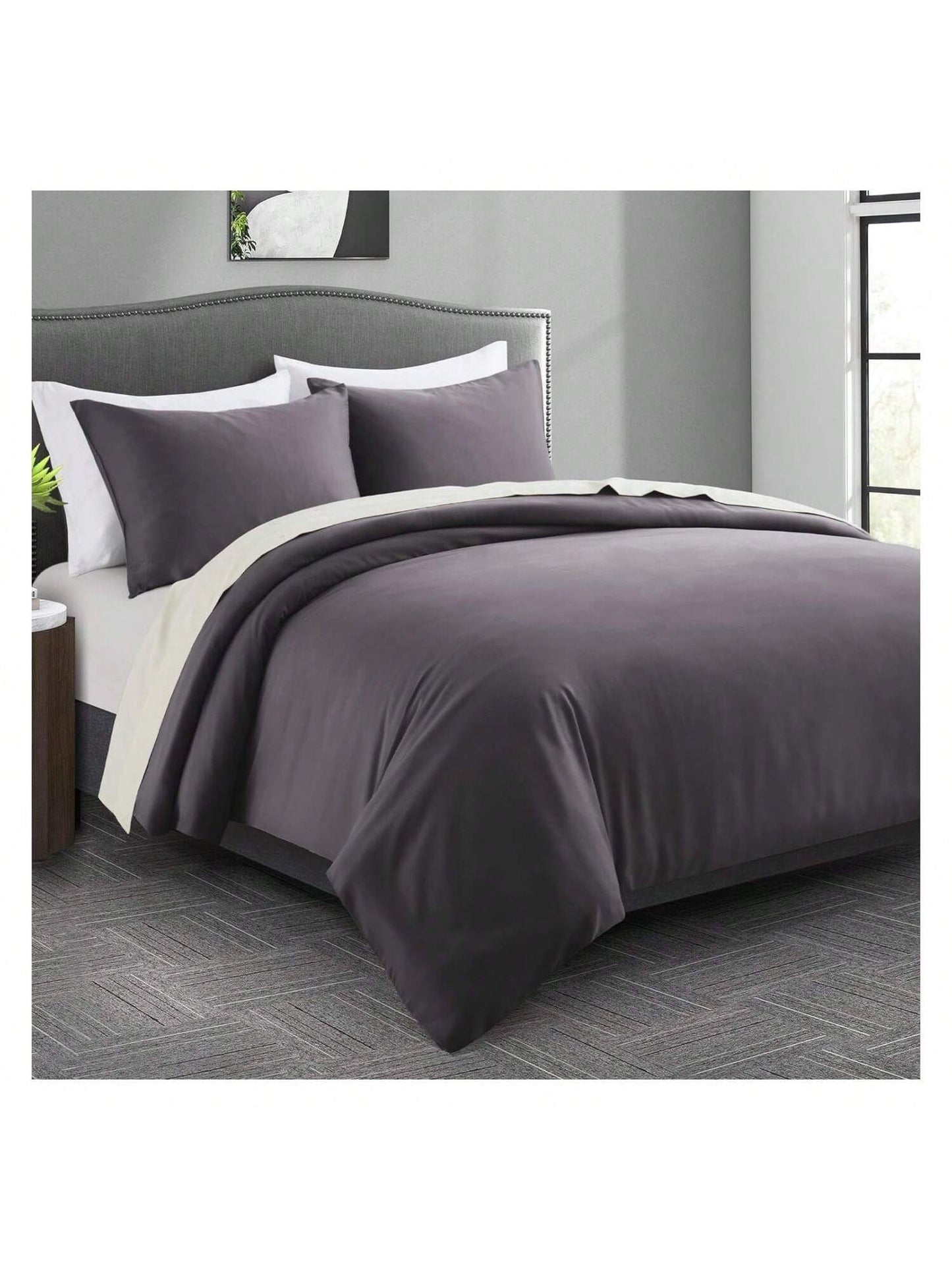 Homehours Queen/Full Size Bamboo Duvet Cover Set 1 Duvet Cover,2 Pillow Shams,Luxuriously Soft Cooling Breathable Skin Friendly Smooth 3 Piece Set with 4 Corner Ties Dark Grey,90"90"