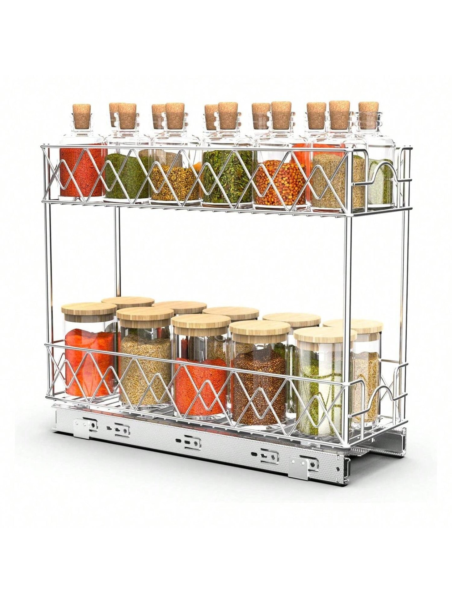 Homehours 2 Tier Pull Out Cabinet Organizer Heavy Duty Pull Out Cabinet Drawer Sliding Cabinet Organizer Pull Out Shelves for Pantry, Kitchen, Bathroom,7''Wx21''Dx17.3''H - Chrome