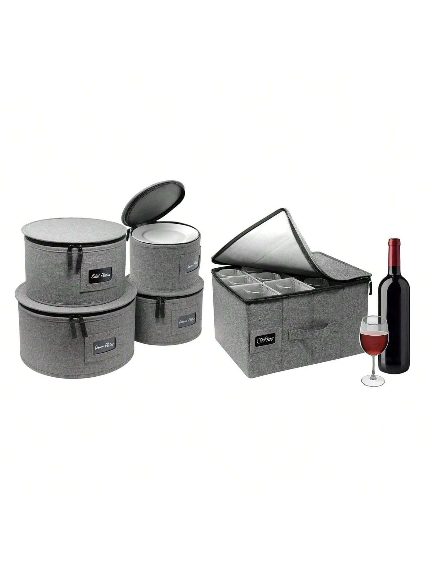 Homehours 4 Piece China Dinnerware Set and a Wine Glass Storage Box