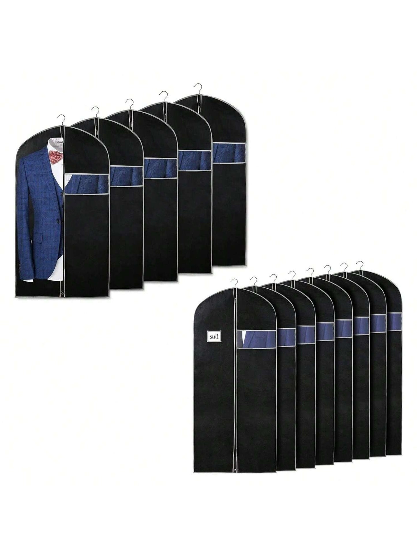 Homehours 40" Garment Bags for Hanging Clothes Set of 5 & 60" 8pcs Suit Covers Bags for Men,Suit Bags for Closet Storage with Clear Window Suit Protector Garment Bags for Storage Travel Men