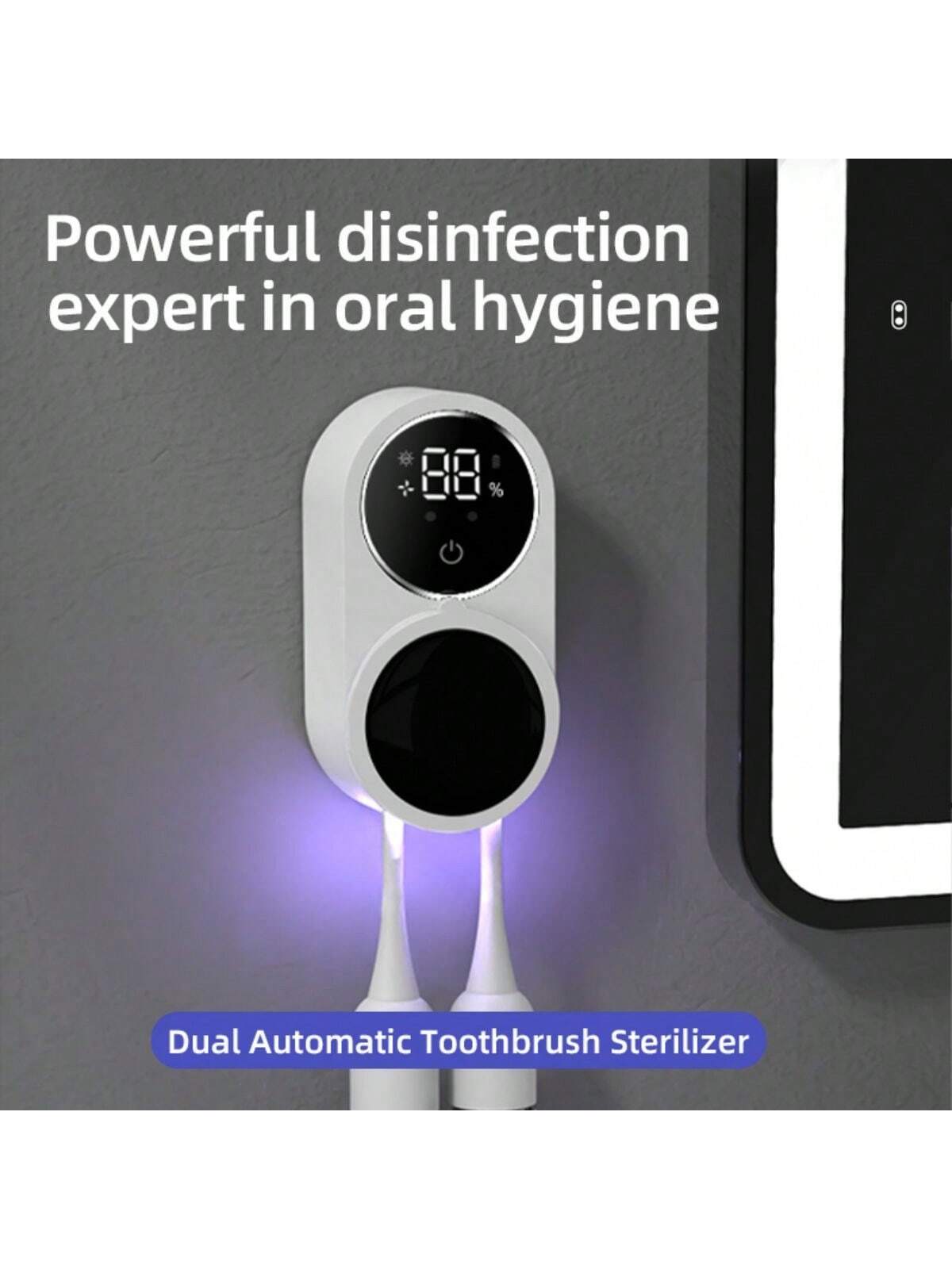 Automatic Induction Toothbrush Sanitizer Box For Two People, Sensitive Infrared Sensor Lamp, Wave To Open And Close, 2 Professional Disinfection Light Beads, Uvc Ultraviolet Sterilization, Automatic 3-Hour Disinfection Cycle, 100-Second Healthy Wind
