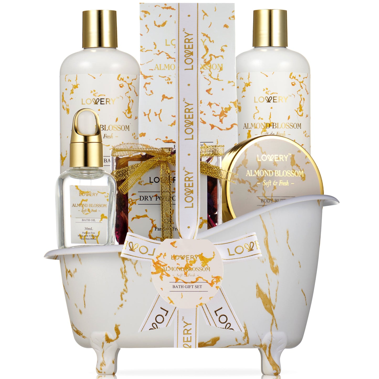 Almond Blossom Self Care Kit - 7Pc Marble Bath and Body Care