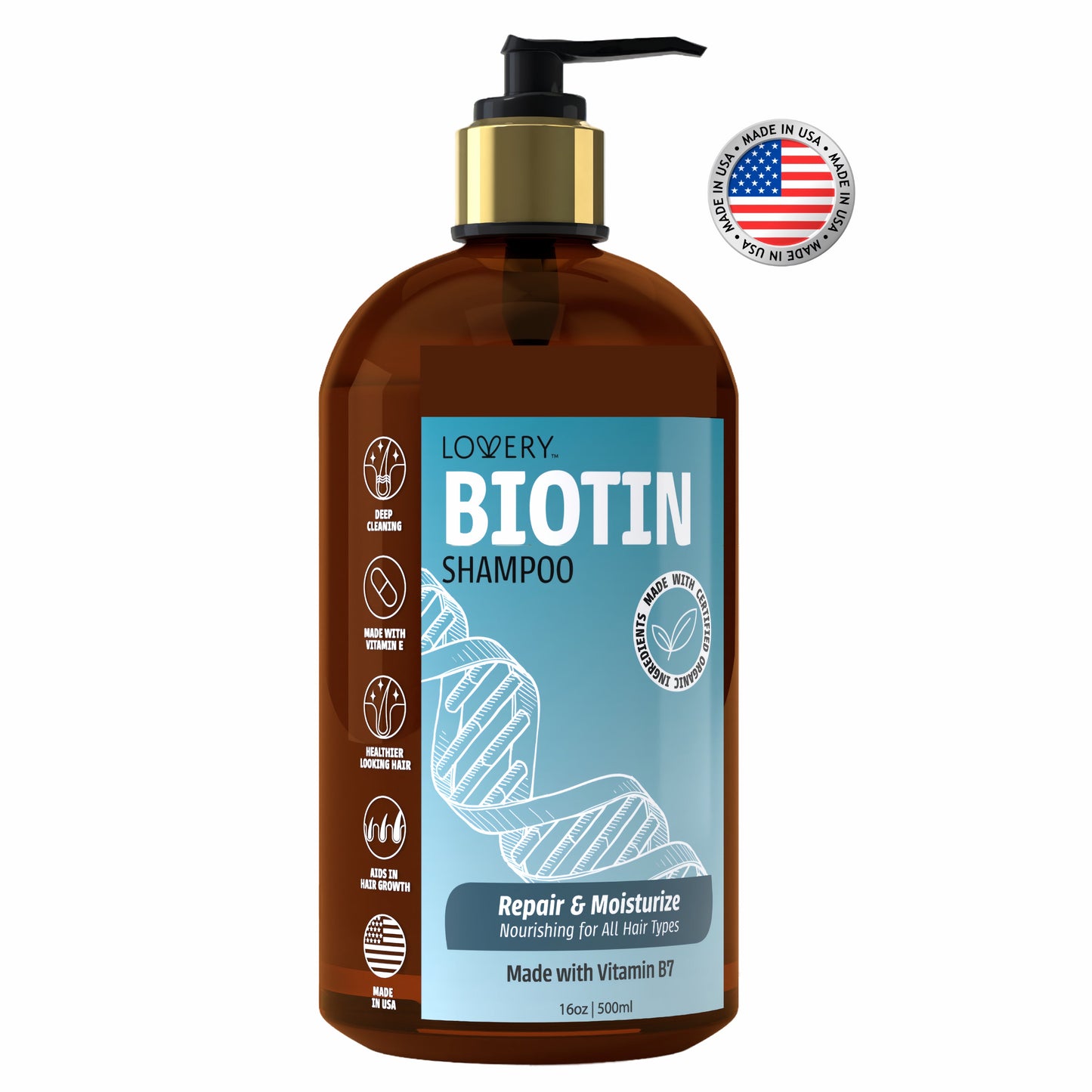 Biotin Shampoo - 16oz Organic Hair Care Made in USA