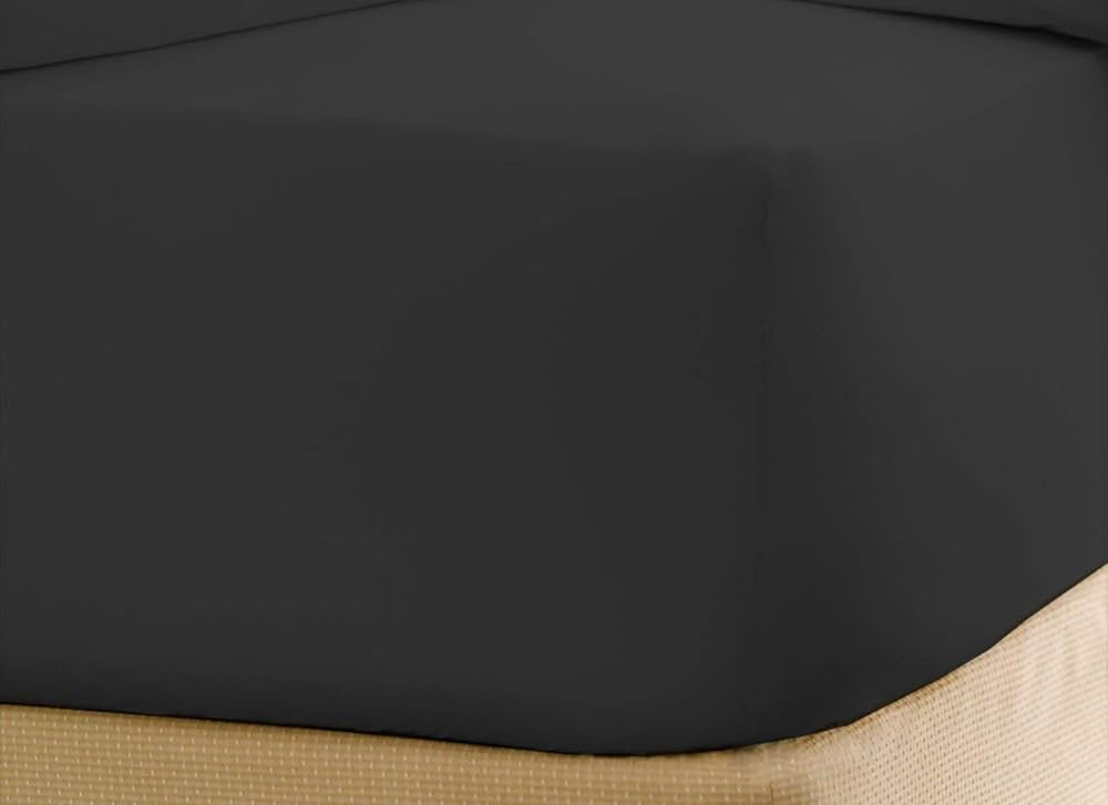 Fitted Bottom Sheet Split Queen - Premium 500 Thread Count 100% Egyptian Cotton Sateen Weave, with Elastic All Around - Fits Mattress Upto 10" - 12" inches - (Split Queen, Black)