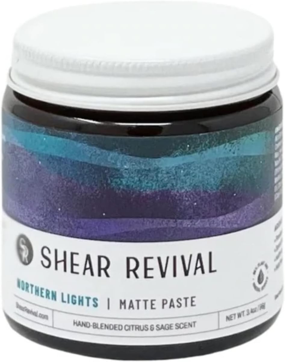 Shear Revival Northern Lights | Matte Hair Styling Paste for Men Strong Hold Molding Sculpting Pomade Wax Promotes Hair Elasticity Slick Back with Kaolin Clay, Calendula Extract, Clary Sage Oil 3.4oz