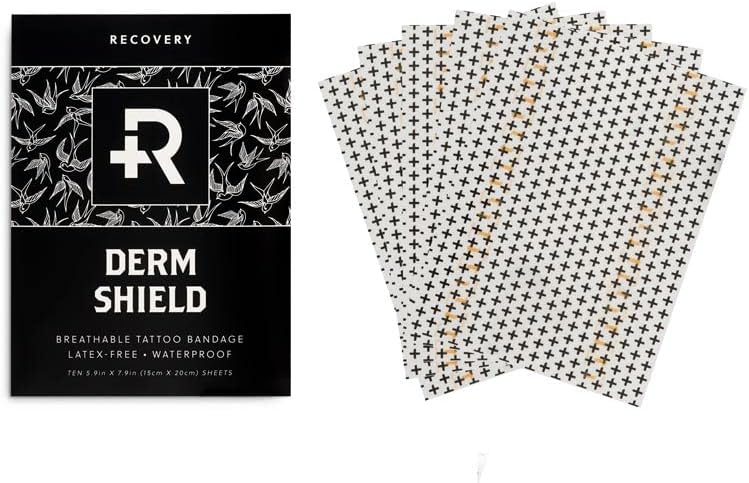 Recovery Derm Shield Tattoo Aftercare Bandage - Transparent, Waterproof Adhesive Bandages - 5.9 x 7.9 Inches, 10 Pack