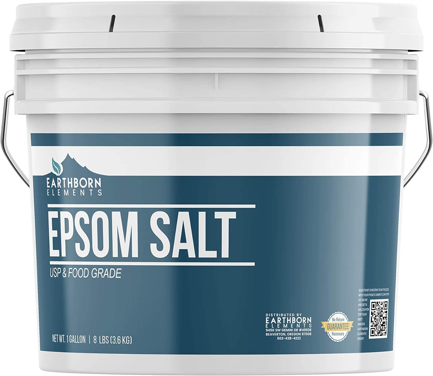 Epsom Salt (1 Gallon) by Earthborn Elements, Resealable Bucket, Magnesium Sulfate Soaking Solution, All-Natural