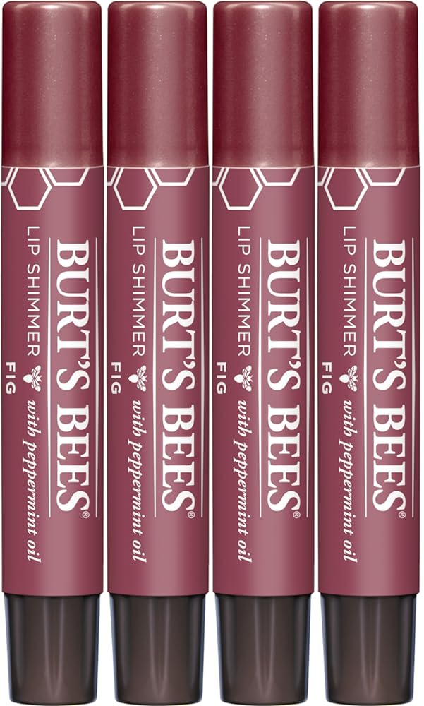 Burt's Bees Shimmer Lip Tint Valentines Day Gifts Set, Tinted Lip Balm Stick, Moisturizing for All Day Hydration with Natural Glowy Pigmented Finish & Buildable Color, Fig (4 Pack)