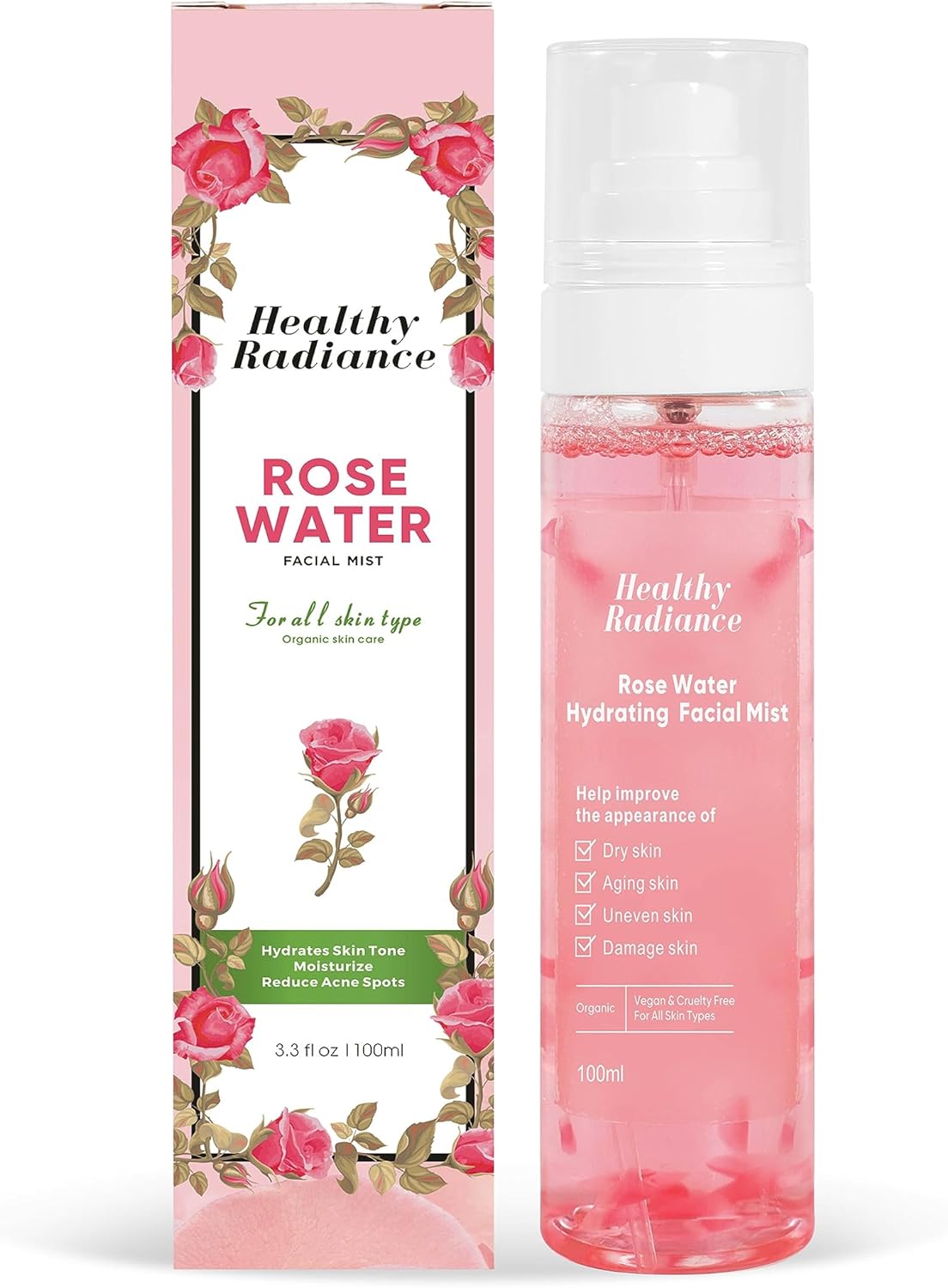 Rose Water - Rose Water Spray for Face with Glycerin - Organic Rosa Rugosa Flower Floated Rose Water Mist Toner- Facial Toner for Women- Cruelty Free- Rose Scent- 100ml