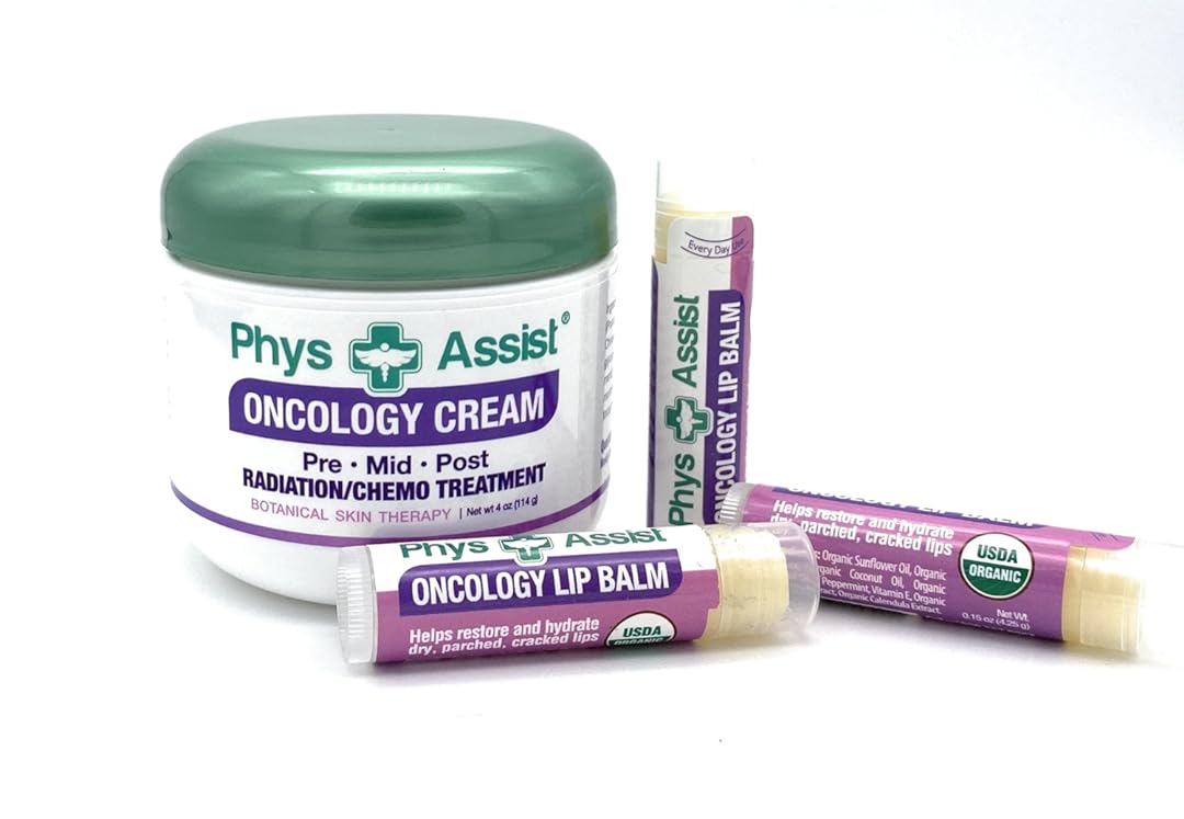 Oncology Cream 4 oz plus 3 Pack Lip Balm. Hydrating to Stressed Skin Undergoing Chemo or Radiation. Skin Therapy. Made with Botanicals.