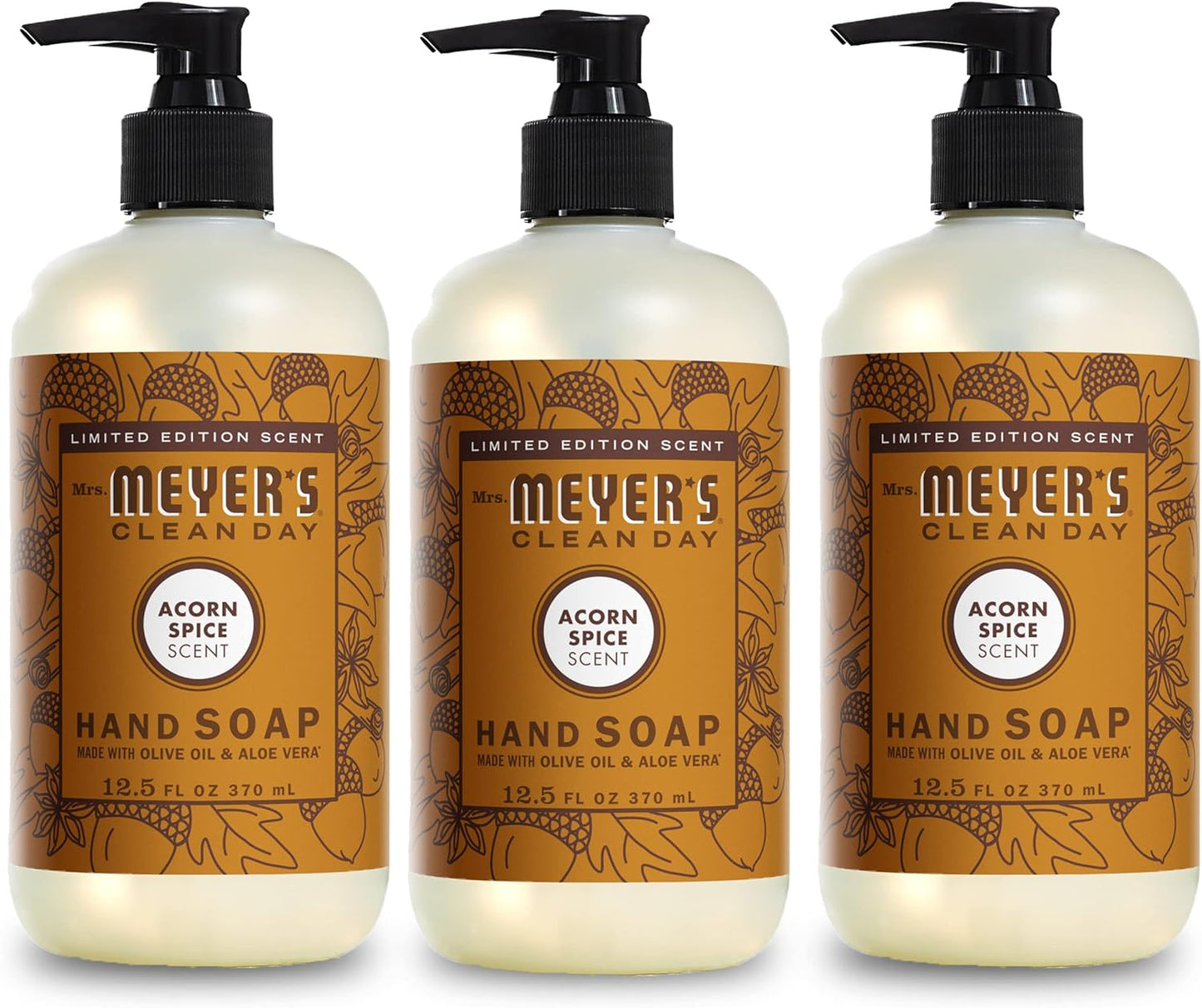 MRS. MEYER'S CLEAN DAY Hand Soap, Acorn Spice, Made with Essential Oils, 12.5 oz - Pack of 3