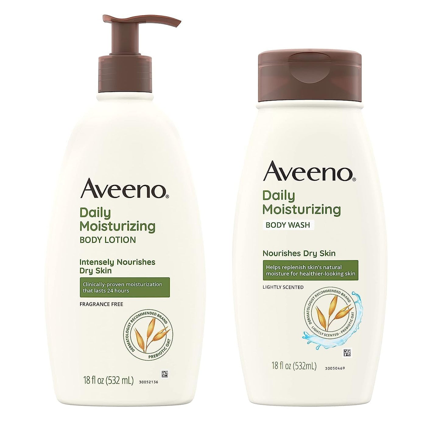 Aveeno Daily Moisturizing Lotion & Wash Regimen Pack, Nourishing Daily Moisturizing Body Lotion for Dry Skin, 18 oz, & Hydrating Body Wash with Soothing Prebiotic Oat, 18 oz, 2 Items