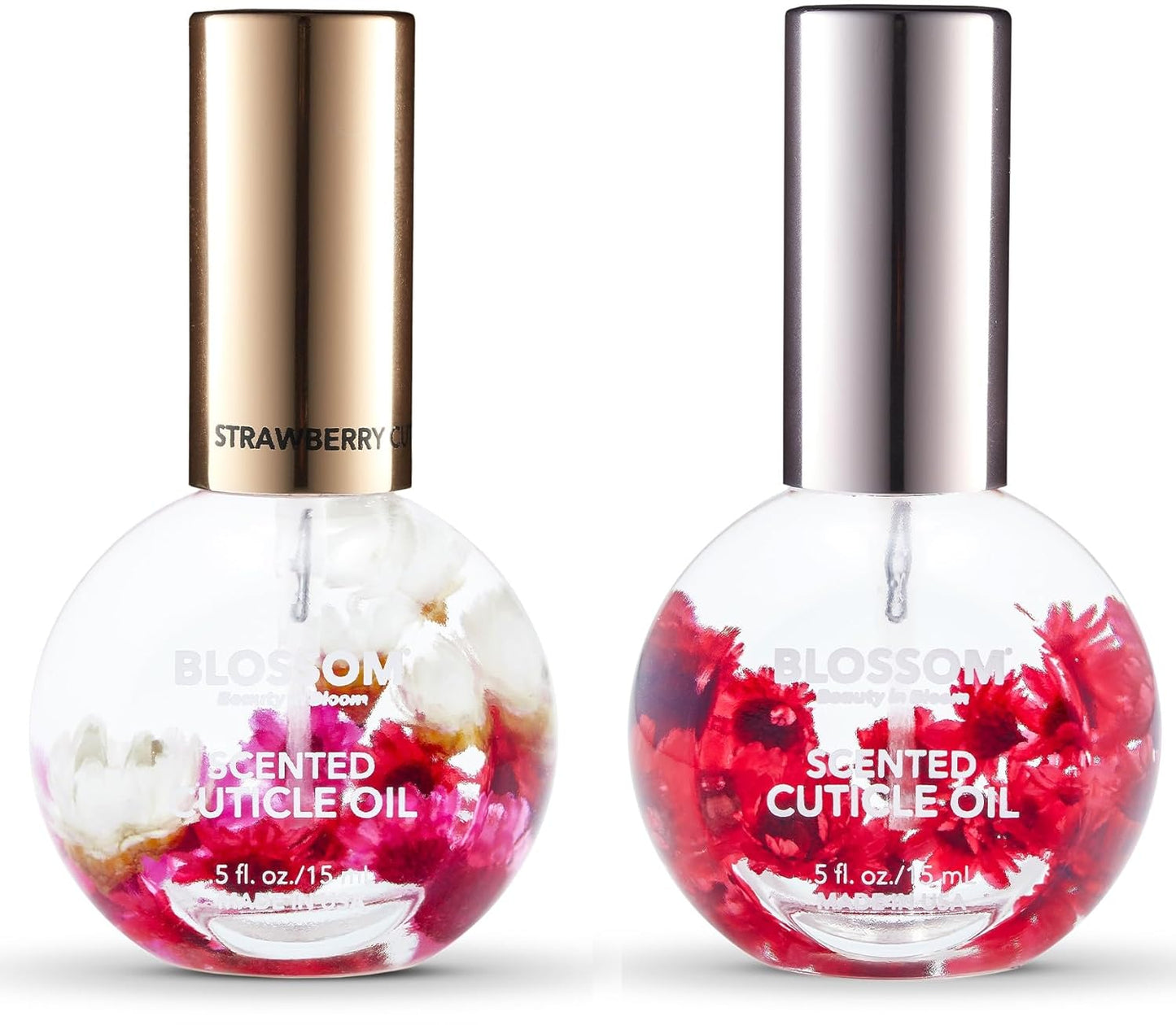 Blossom Hydrating, Moisturizing, Strengthening, Scented Cuticle Oil, Infused with Real Flowers, Made in USA, 2 Pack Bundle, Strawberry + Amazon Exclusive Raspberry
