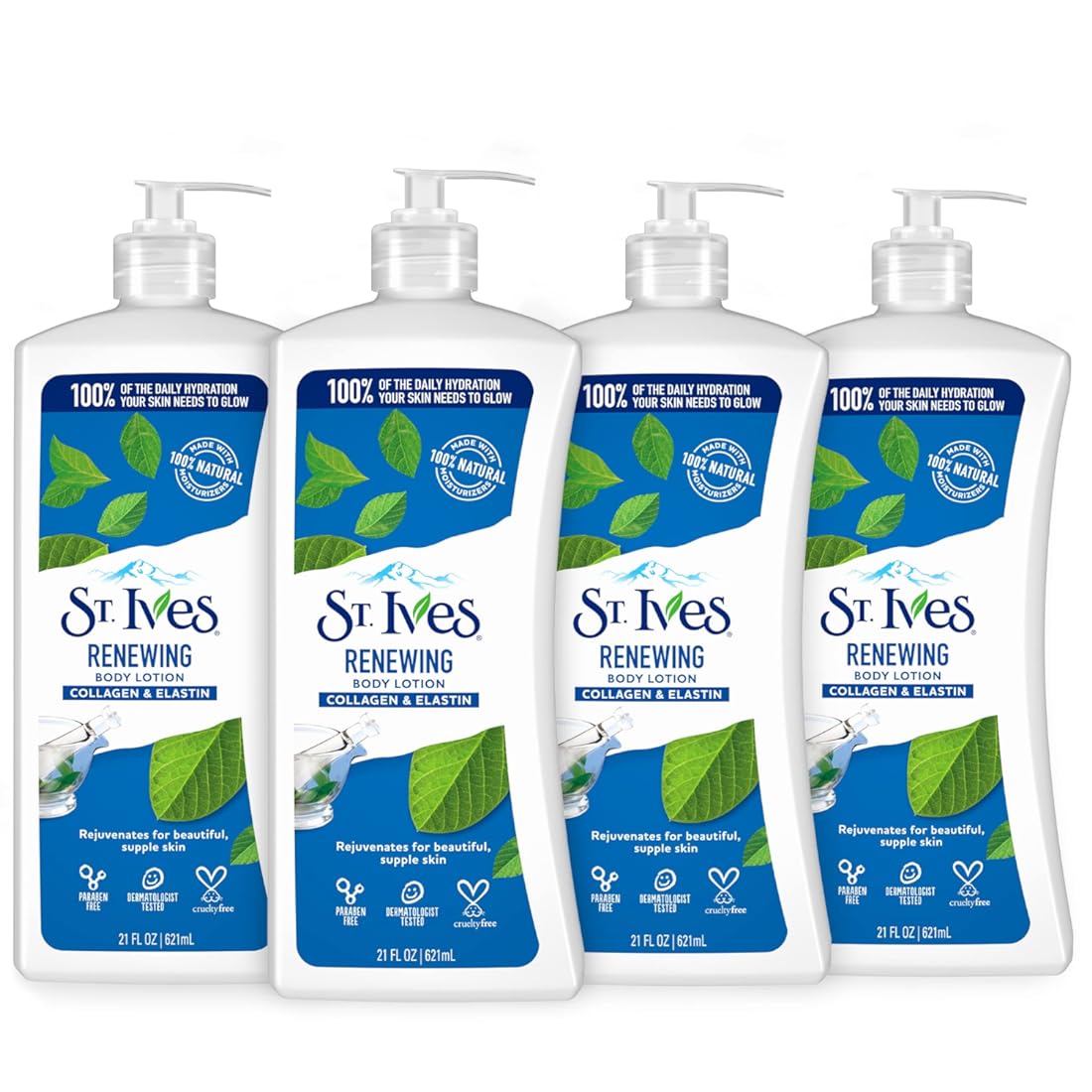 St. Ives Renewing Hand & Body Lotion Moisturizer for Dry Skin Collagen Elastin Made with 100% Natural Moisturizers, 21 oz 4 Pack