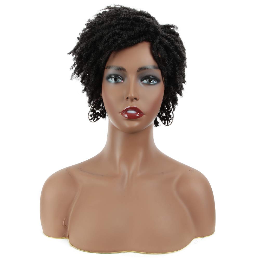 FASHION IDOL Synthetic Dreadlock Wigs Short Faux Locs Wig Natural Black Afro Twist Wig for African American 4C Wig for Black Women
