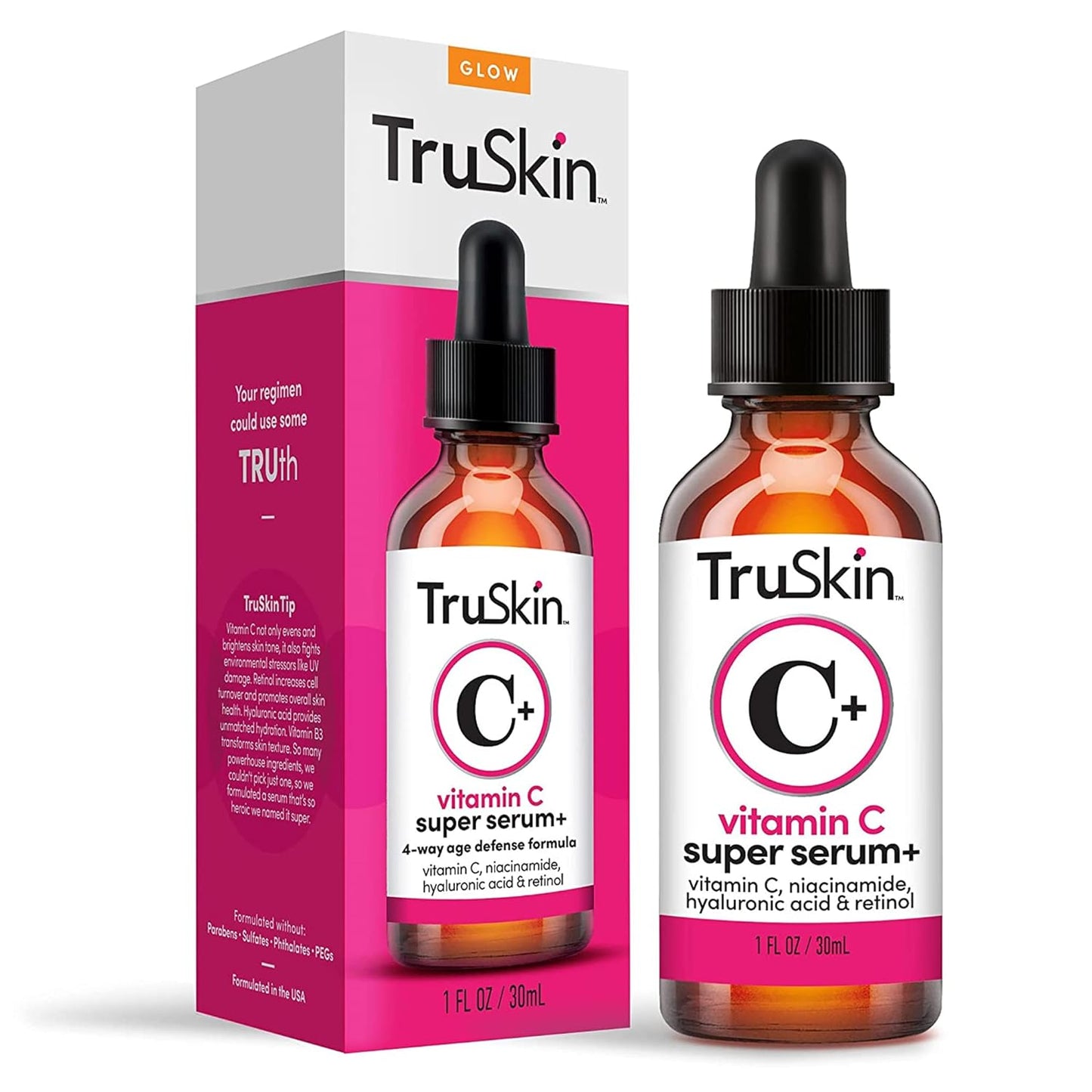 TruSkin Naturals Vitamin C-Plus Super Serum, Anti Aging Anti-Wrinkle Facial Serum with Niacinamide, Retinol, Hyaluronic Acid, and Salicylic Acid, 1 oz