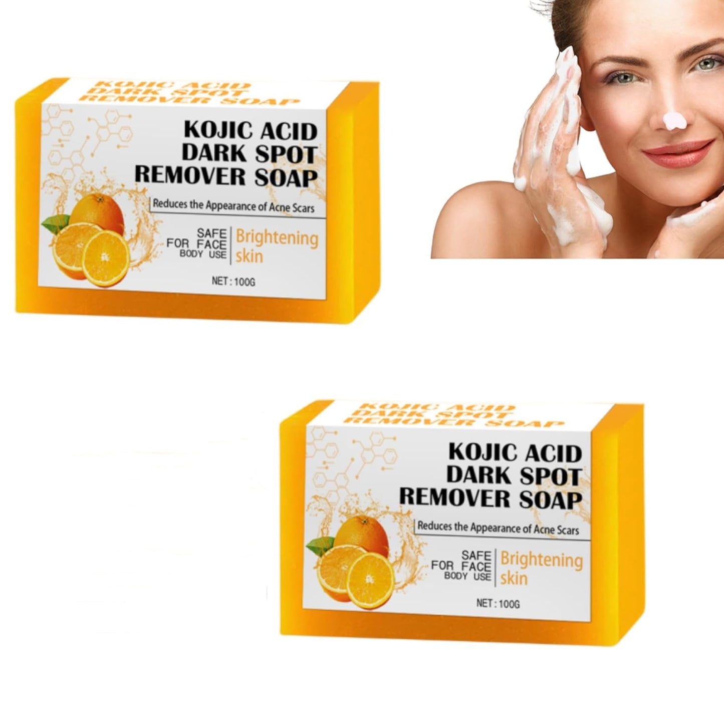 CRIVERY 2PCS Kojic Acid Soap, Lemon Turmeric Kojic Acid Soap, Orange Vitamin C Handmade Soap, Orange Kojic Acid Soap for Body Face Wash, Natural Orange Soap Bar for Home and Travel