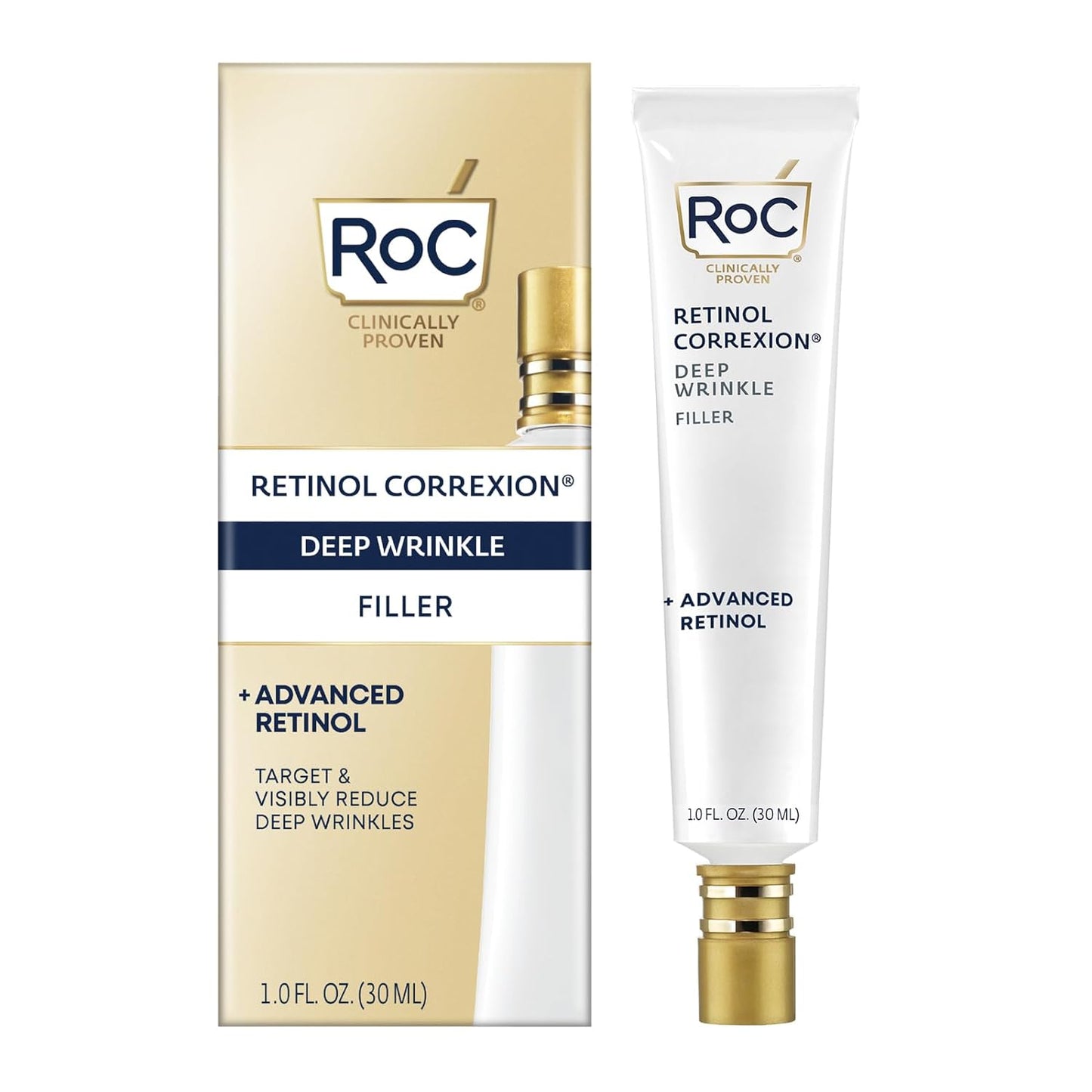 RoC Retinol Correxion Deep Wrinkle Facial Filler with Hyaluronic Acid Retinol Ounce, Christmas Gifts & Stocking Stuffers for Women and Men, 1 Fl Oz (Packaging May Vary)
