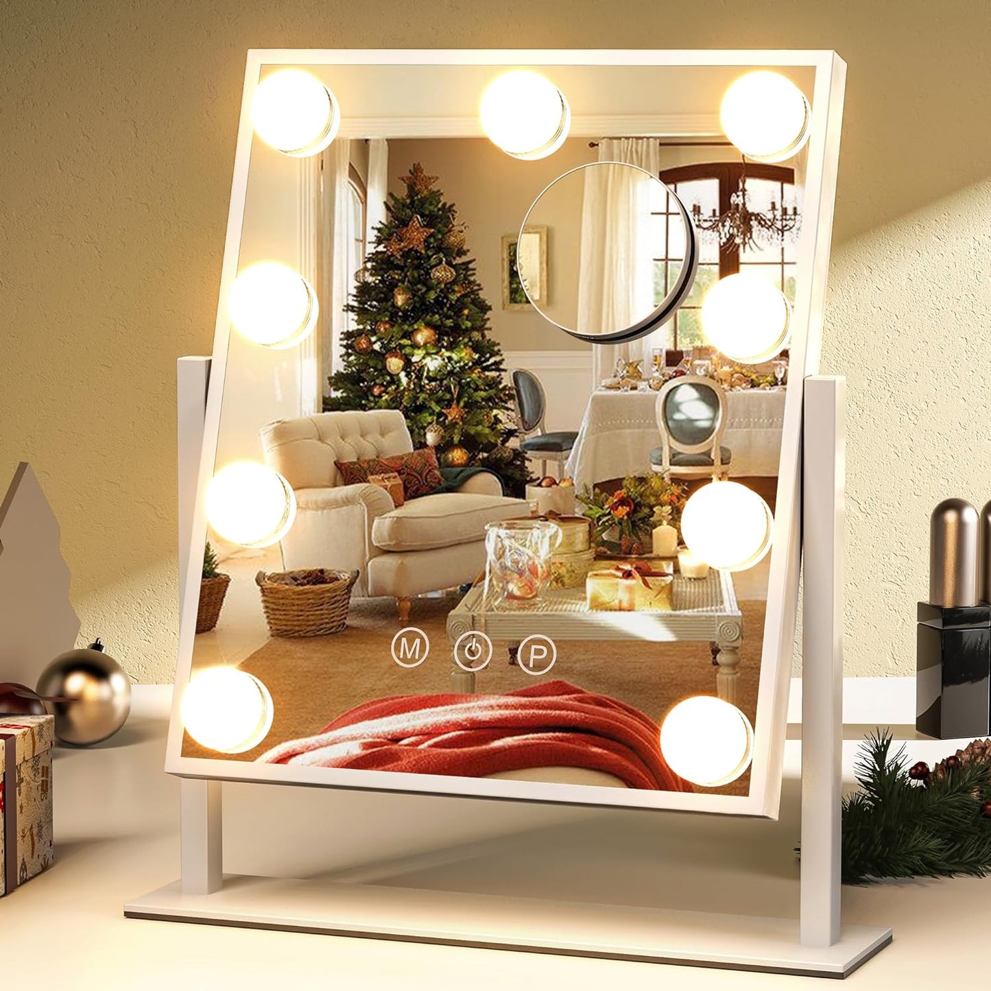 ZL ZELing Vanity Mirror with Lights, Tabletop Makeup Mirror with 9 LED Lights Smart Touch Control 3 Colors Light 360¡Rotation