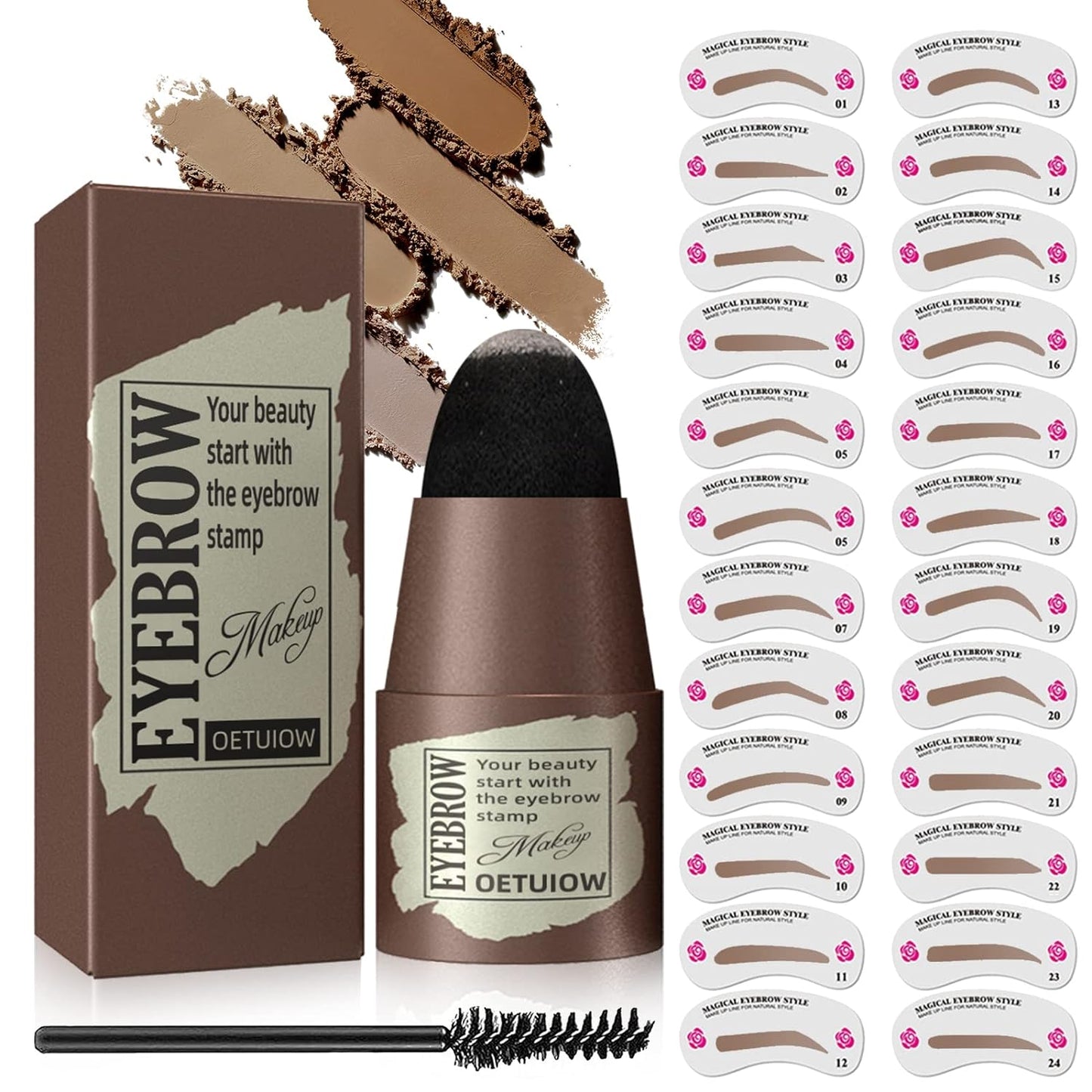 Eyebrow Stamp Stencil Kit - One-Step Eye Brow Stencil Kit with 24 Reusable Thin & Thick Eyebrow Stencils, Long-Lasting Waterproof & Smudge-Proof Brow Stamp Kit for Perfect Eye Makeup Black Brown