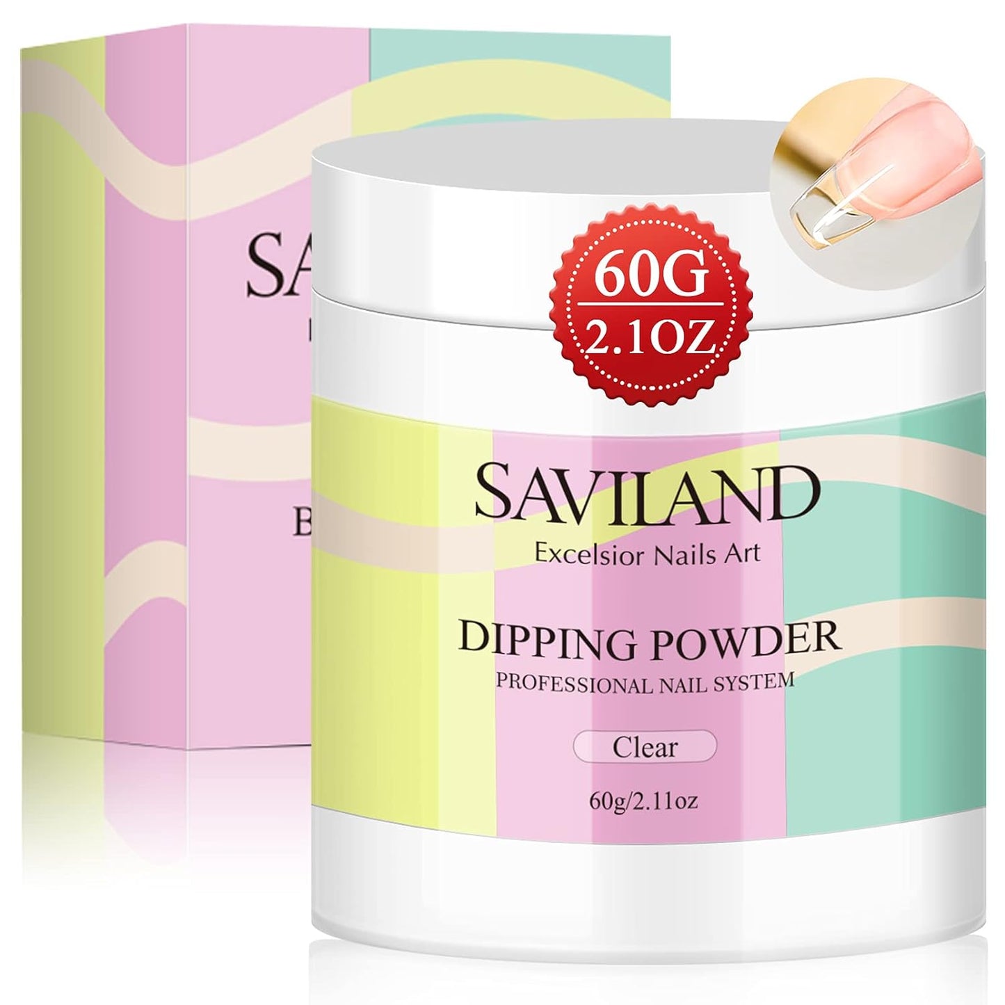 Saviland Clear Dip Powder - 2.1oz Dip Powder Nail Dip Powder for French Nail Art Starter Manicure, Strengthen Nail, Easy for Nail Beginners to Use No Nail Lamp Needed, Christmas Gifts for Women