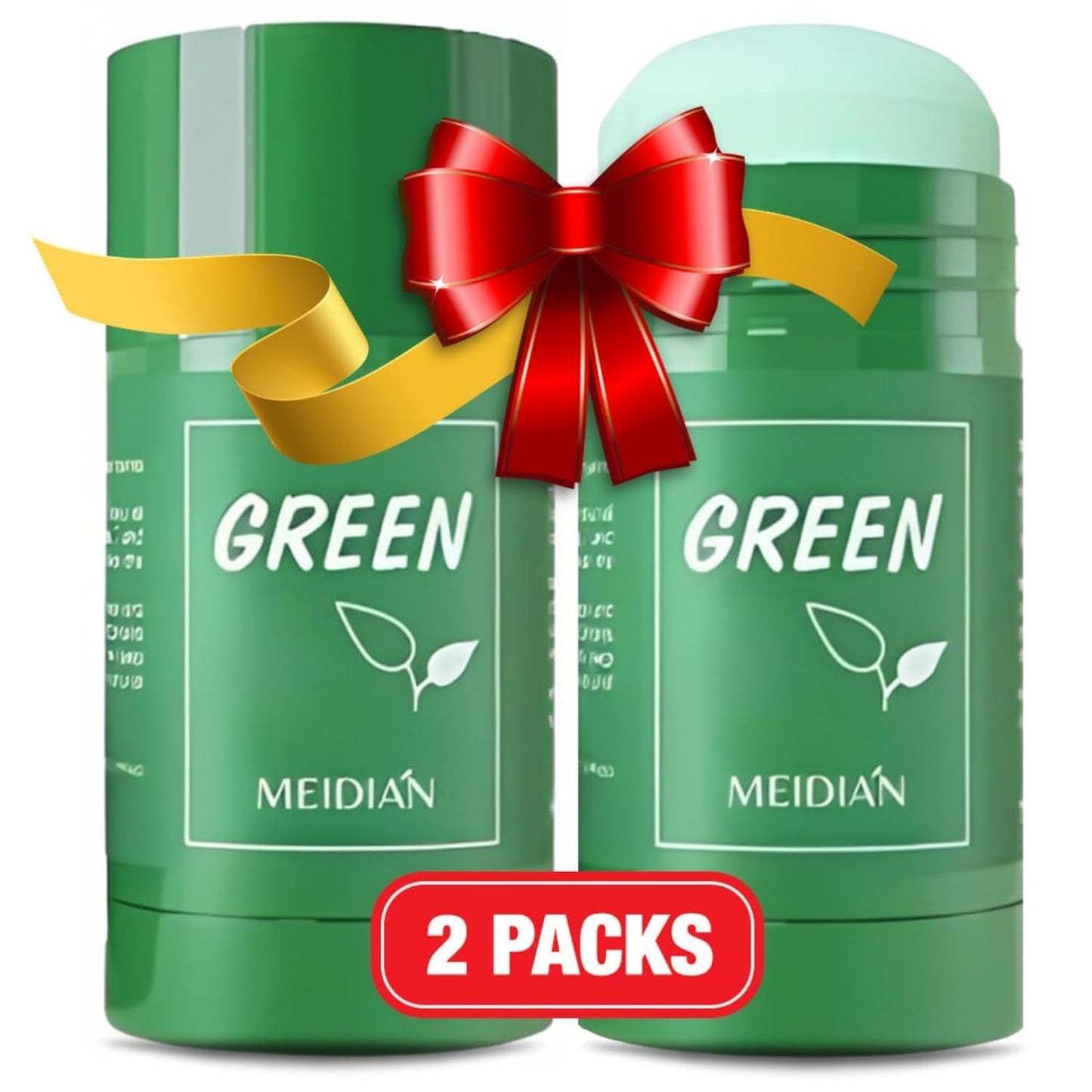 Green Clay Facial Mask Stick (2pcs) Blackhead Remover for Face with Green Tea Extract for Deep Cleanse, Purifying and Whitening Face Mask for Women and Men