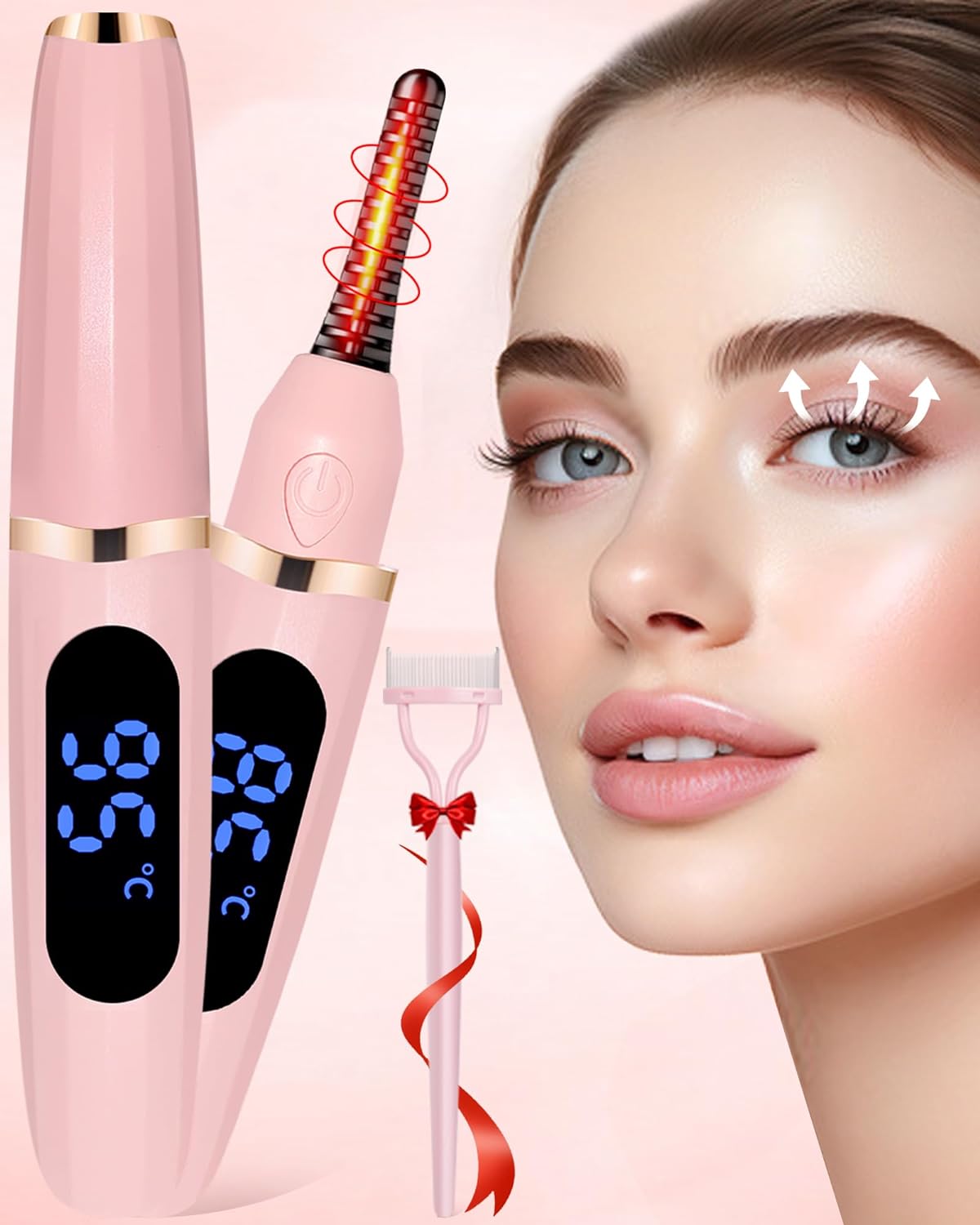 Heated Eyelash Curlers, Heated Lash Curler Best Seller with Comb Electric Eyelash Curler LED Display 3 Temp Settings for Makeup Tools USB Rechargeable Natural Curling 24H Long Lasting for Women Gifts