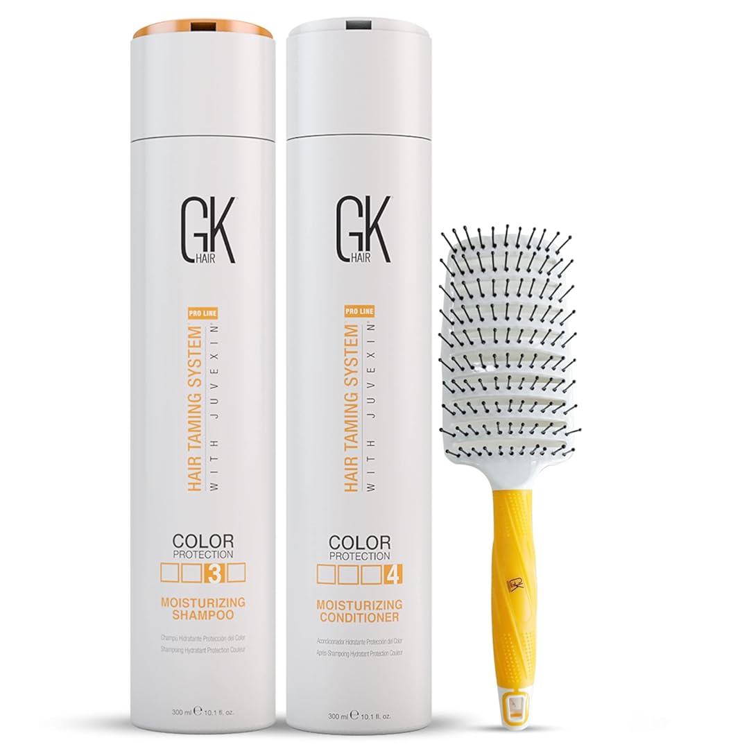 GK Hair Global Keratin Moisturizing Shampoo and Conditioner Color Protection and Vent Brush 2.5 Inches