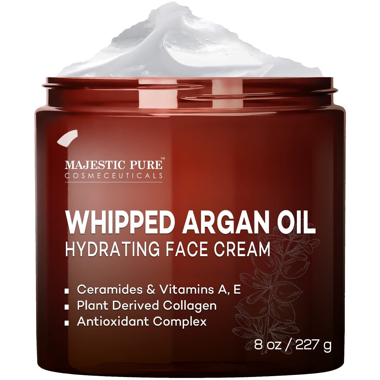 MAJESTIC PURE Whipped Argan Oil Moisturizer Face Cream for Women & Men - With Vitamin E A, Collagen & Ceramides - Hydrates Dry Skin, Oily Skin, Reduces Appearance of Fine Lines Ð 8oz