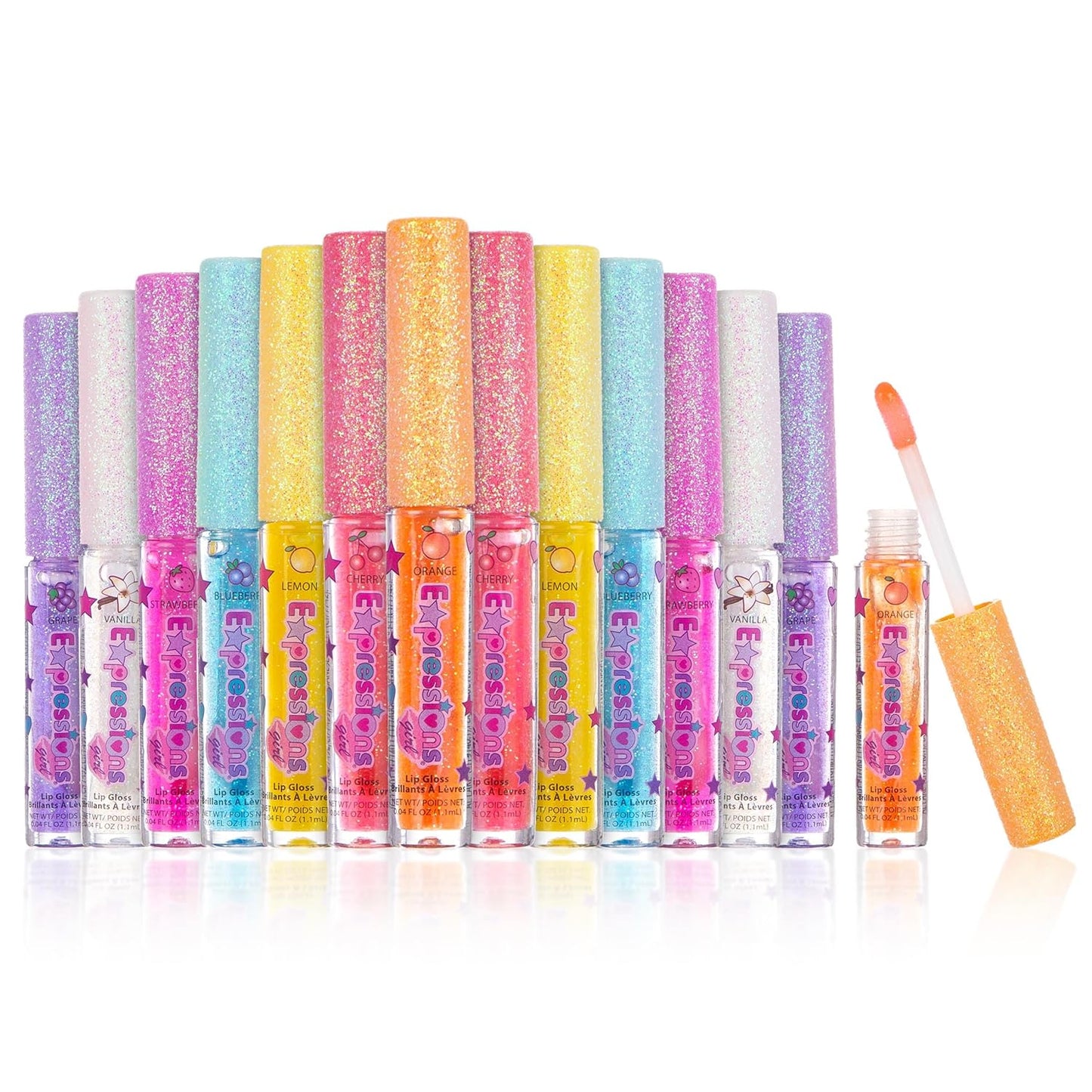 Expressions girl 14pc Fruity Flavored Lip Gloss Set, Long Lasting Glossy Lip Makeup for Kids/Teens - Fruity Flavors Lip Gloss Value Pack