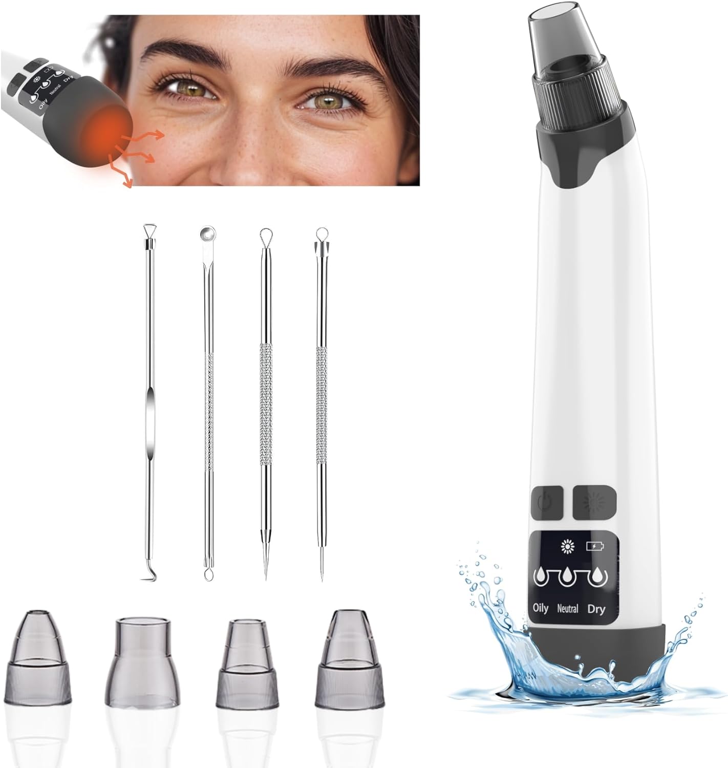 Blackhead Remover Vacuum, Blackhead Extractor Pore Vacuum Hot Compress, Electric Acne Comedone Whitehead Remover Tools-4 Suction Power with LED Display, Rechargeable Pimple Popper Tool Kit (Black)