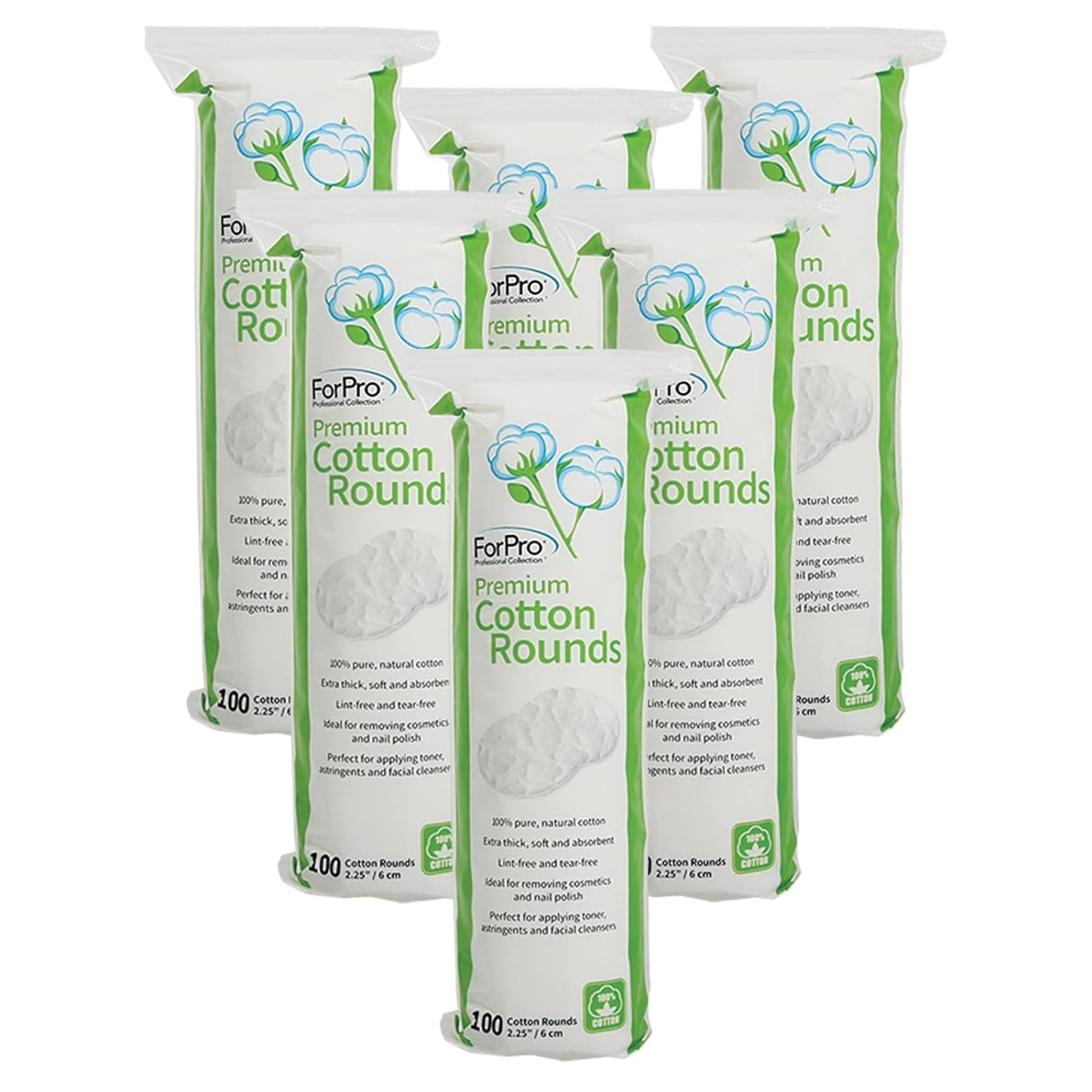 ForPro Premium Cotton Rounds, 100% Cotton, Non-Tearing, Lint-Free, for Cosmetic, Nail, and Personal Use, 2.25Ó, 600-Count (Pack of 6-100 Cotton Rounds)