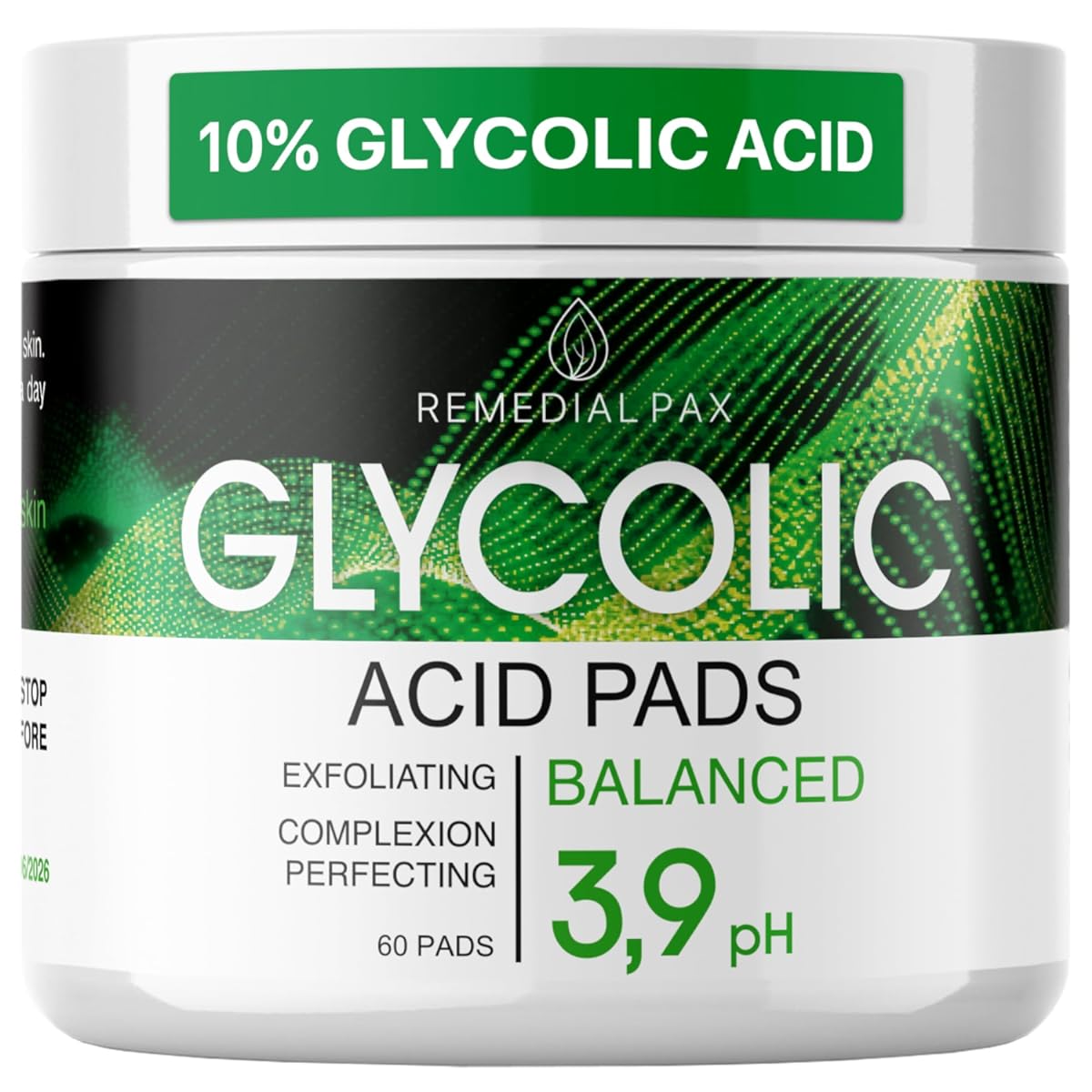 Glycolic Acid Resurfacing Pads 10% for Face and Body - Exfoliating Facial Peel - Vitamins B5 C E, Green Tea - Glycolic Acid Face Wash Ð 60 Pre-Moistened Cotton Pads for Face Cleansing and Peeling