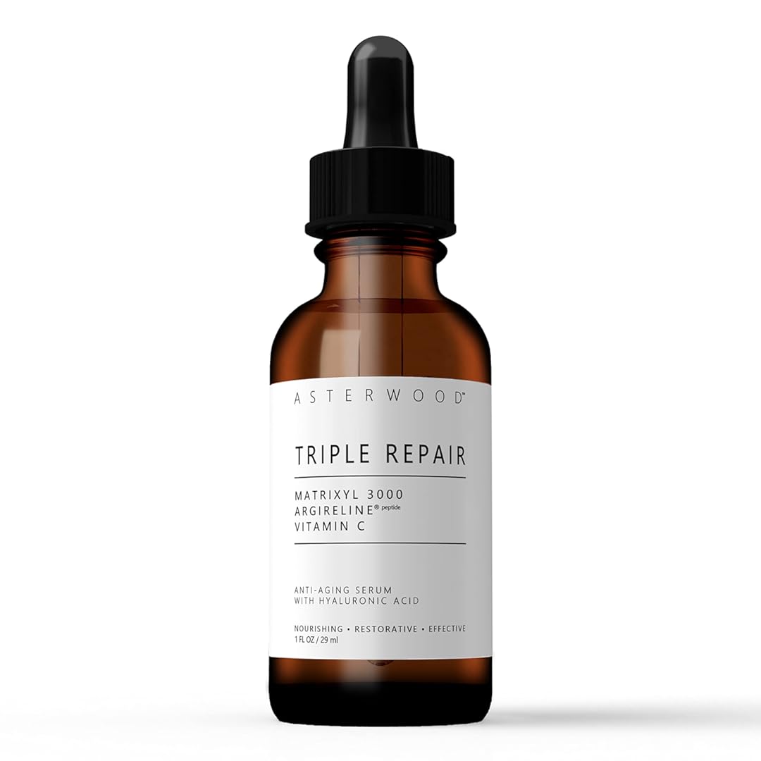 ASTERWOOD Triple Repair Matrixyl 3000 + Argireline + Hyaluronic Acid + Organic Vitamin C Serum for Face; Anti-Aging Face Serum, Anti-Wrinkle Serum, Facial Skin Serum Skin Care, 29ml/1 oz