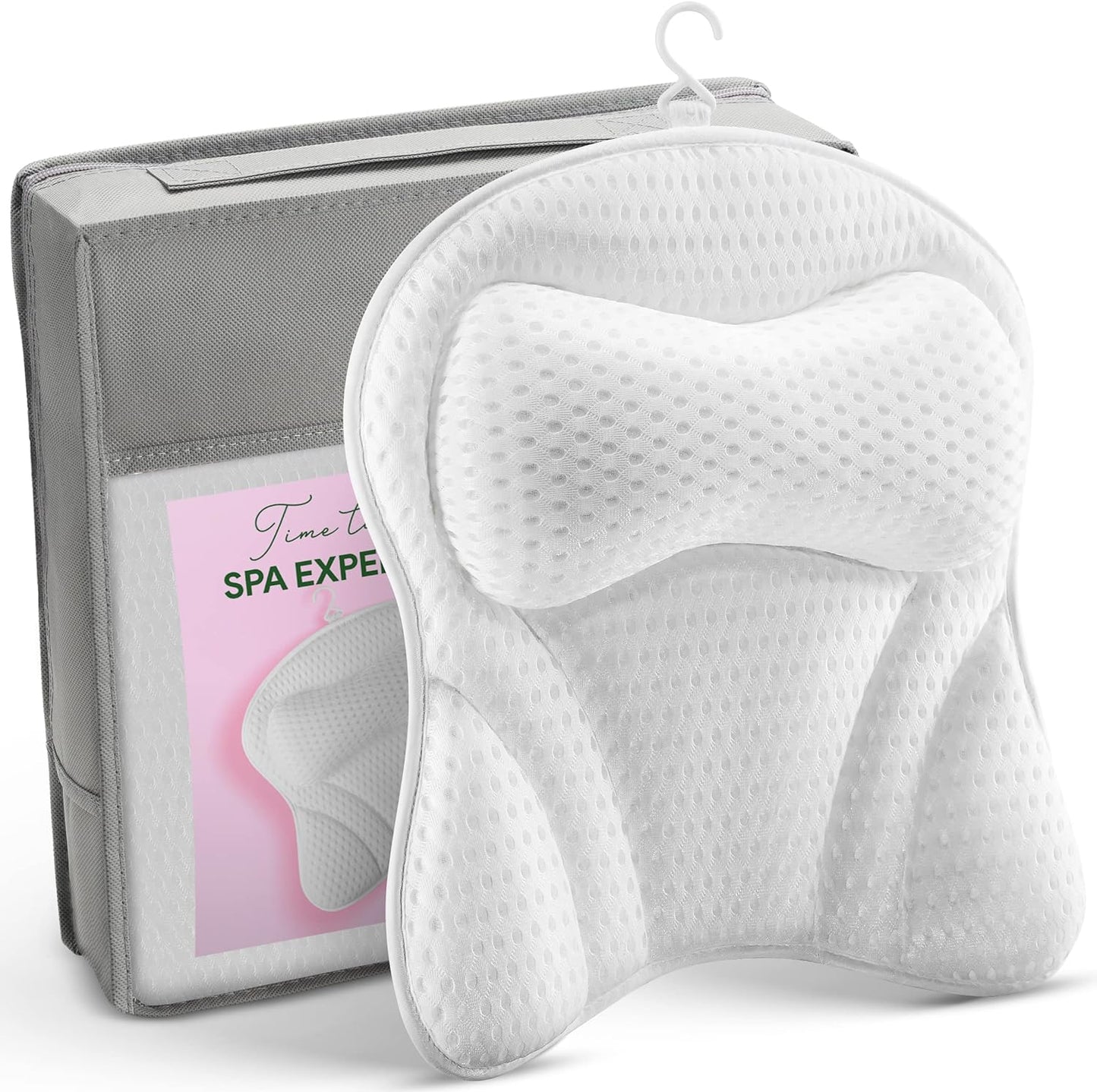 PEULEX Comfort Bath Pillow for Tub, Bath Pillow for Neck Back Support with Strong Suction Cups & Hook, Soft Bath Pillow for Luxury Bath, Hot Tub Bathtub Pillow Made with Soft Mesh, Great Gift for Wife