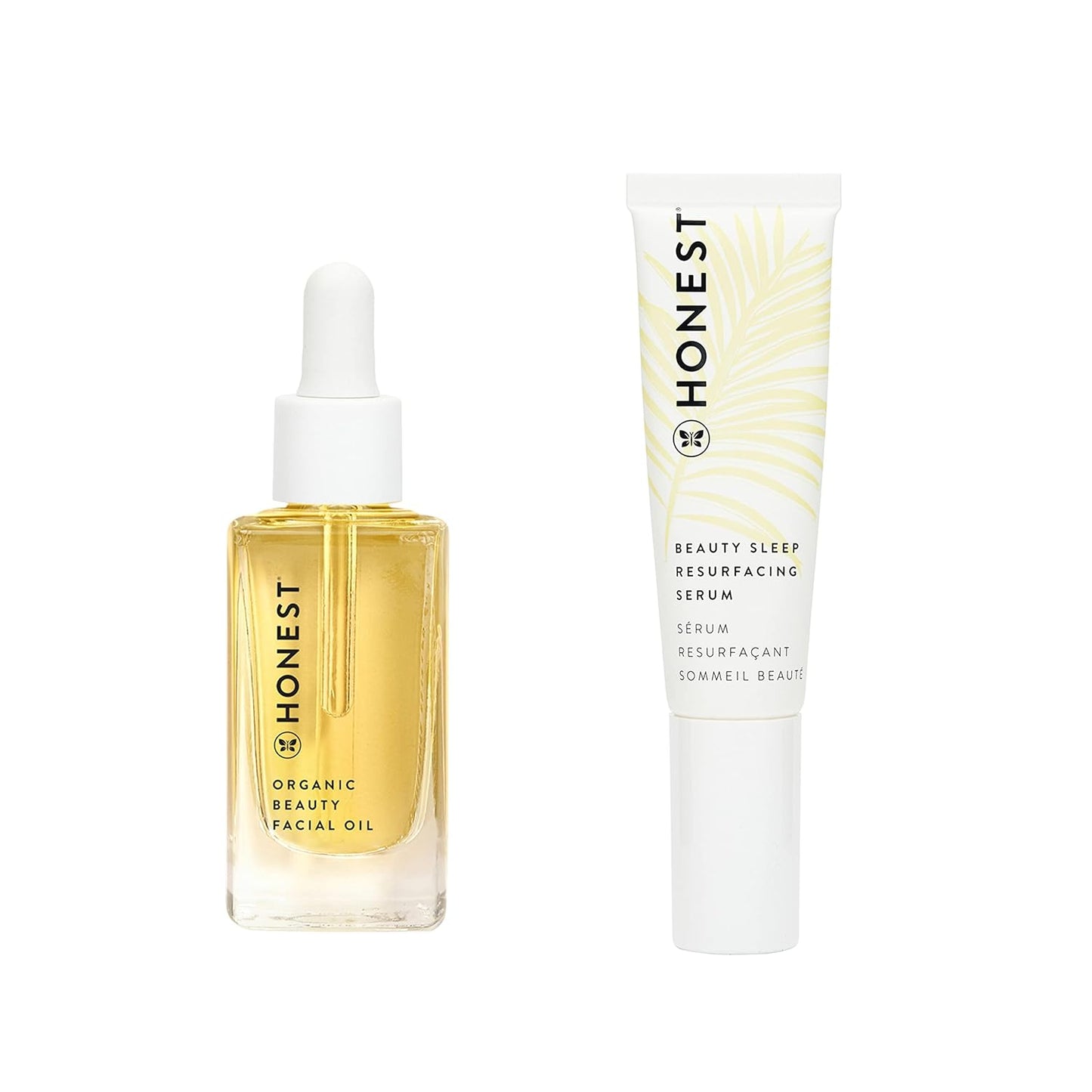 Honest Beauty Organic Beauty Facial Oil with a Blend of 8 Fruit & Seed Oils, 1.0 fl. oz and Honest Beauty Beauty Sleep Resurfacing Serum with 5 AHAs + Hyaluronic Acid, 1 fl. oz.