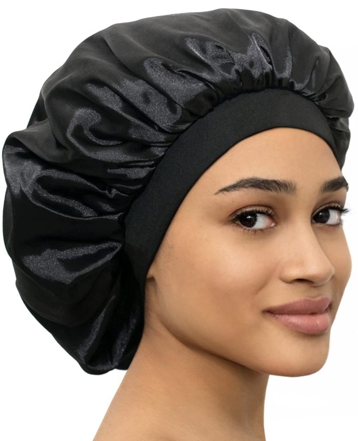 Satin Bonnet Adjustable Sleeping Silk Bonnet Black Women Men Double Layer Satin Lined Sleep Cap Sleeping Hair Wrap Silk Hair Curly Bonnet Large Braids Cover Bonnets Night Head Scarf Protect