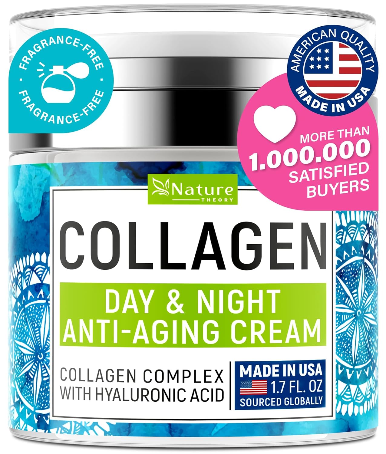Face Moisturizer Collagen Retinol Cream with Hyaluronic Acid - Day & Night Cream - Skin Tightening Cream for Face - Anti Aging Face Cream - 1.7oz