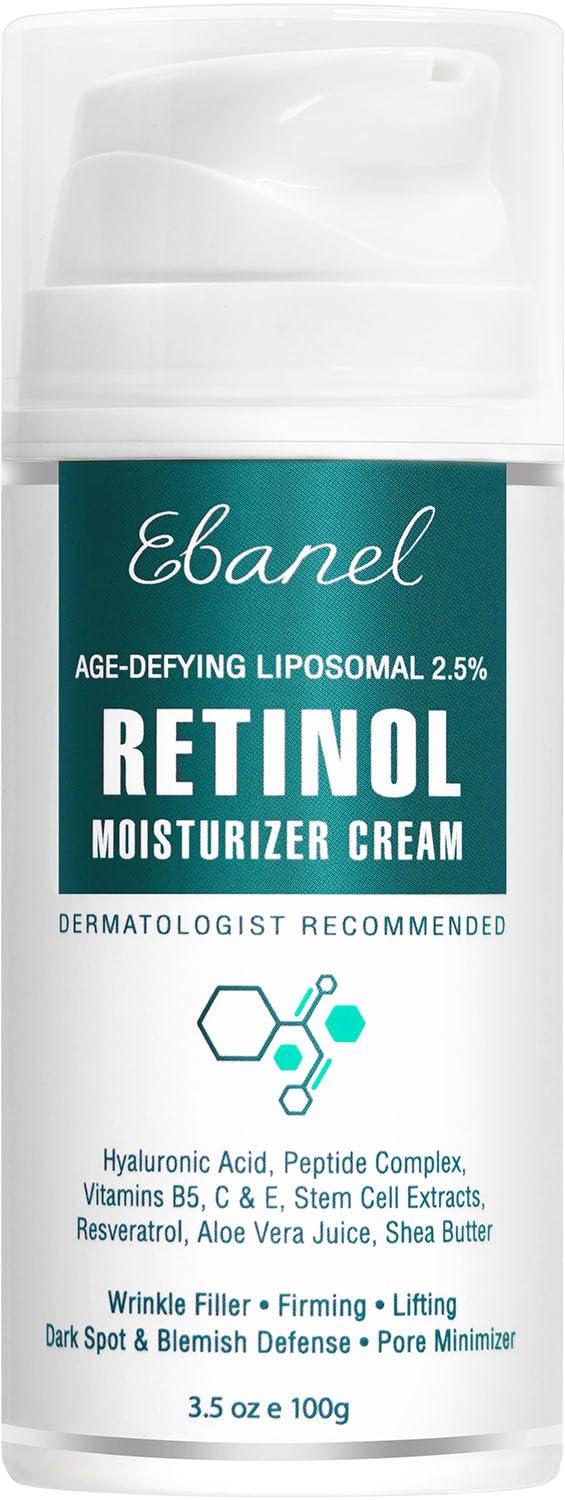 Ebanel 2.5% Retinol Cream Face Moisturizer with Peptides, Vitamin C, Hyaluronic Acid, Anti Aging Wrinkle Night Cream, Skin Brightening Firming Cream for Face, Neck and Hand, Even Out Skin Tone