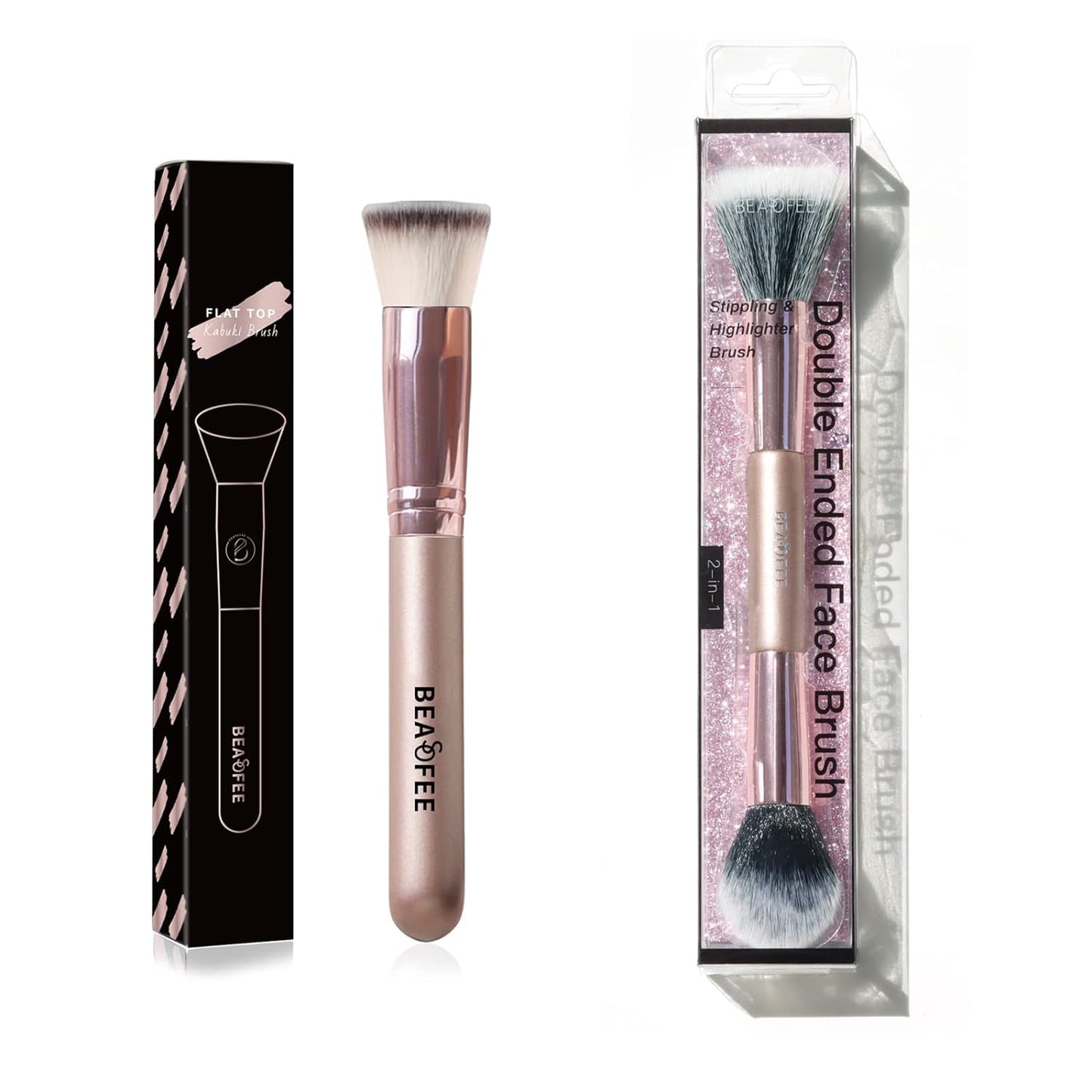 BEASOFEE Top Kabuki Foundation Brush+Duo Ended Blush Brush