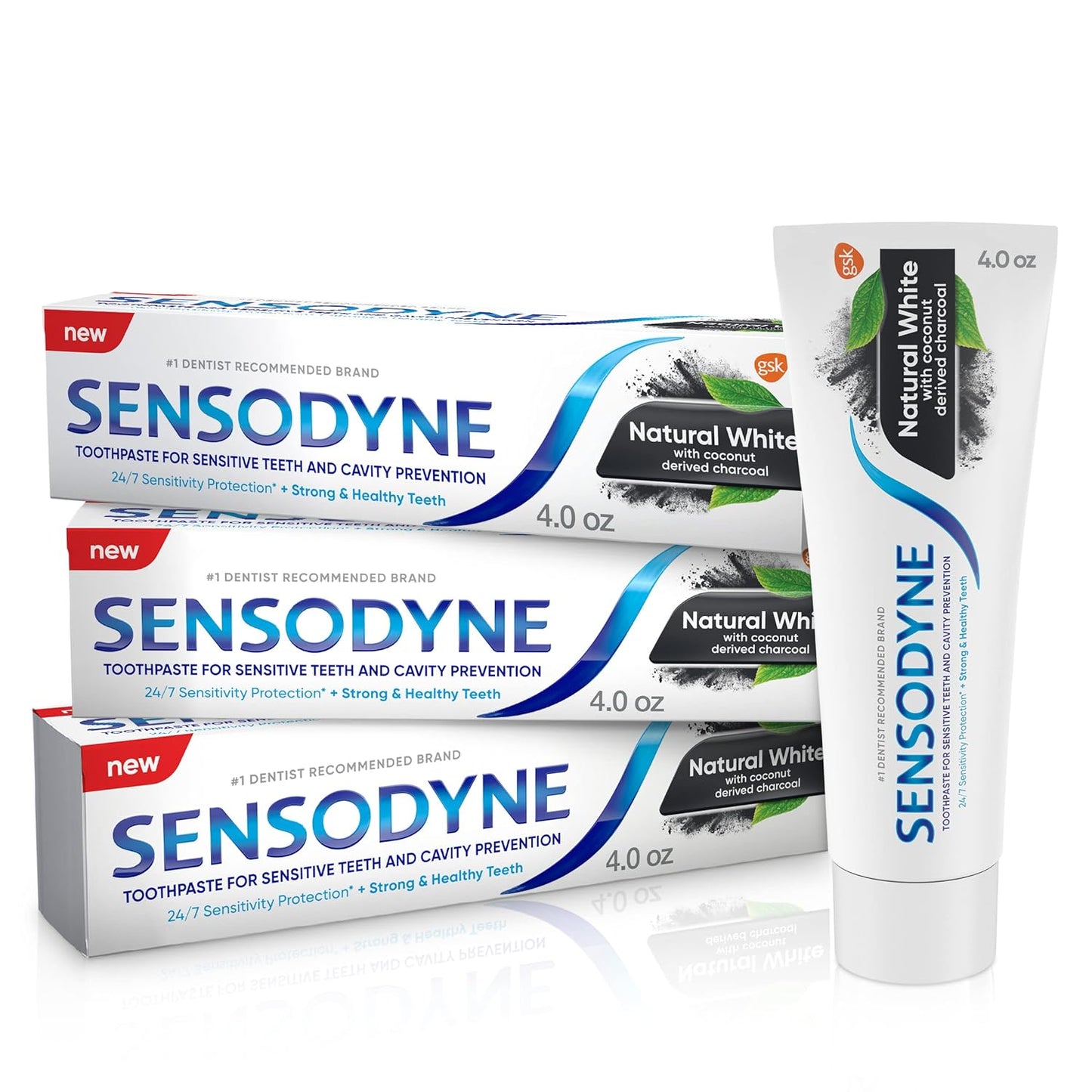 Sensodyne Natural White Whitening Toothpaste, Charcoal Toothpaste for Whitening Teeth, Mint - 4 oz (Pack of 3)