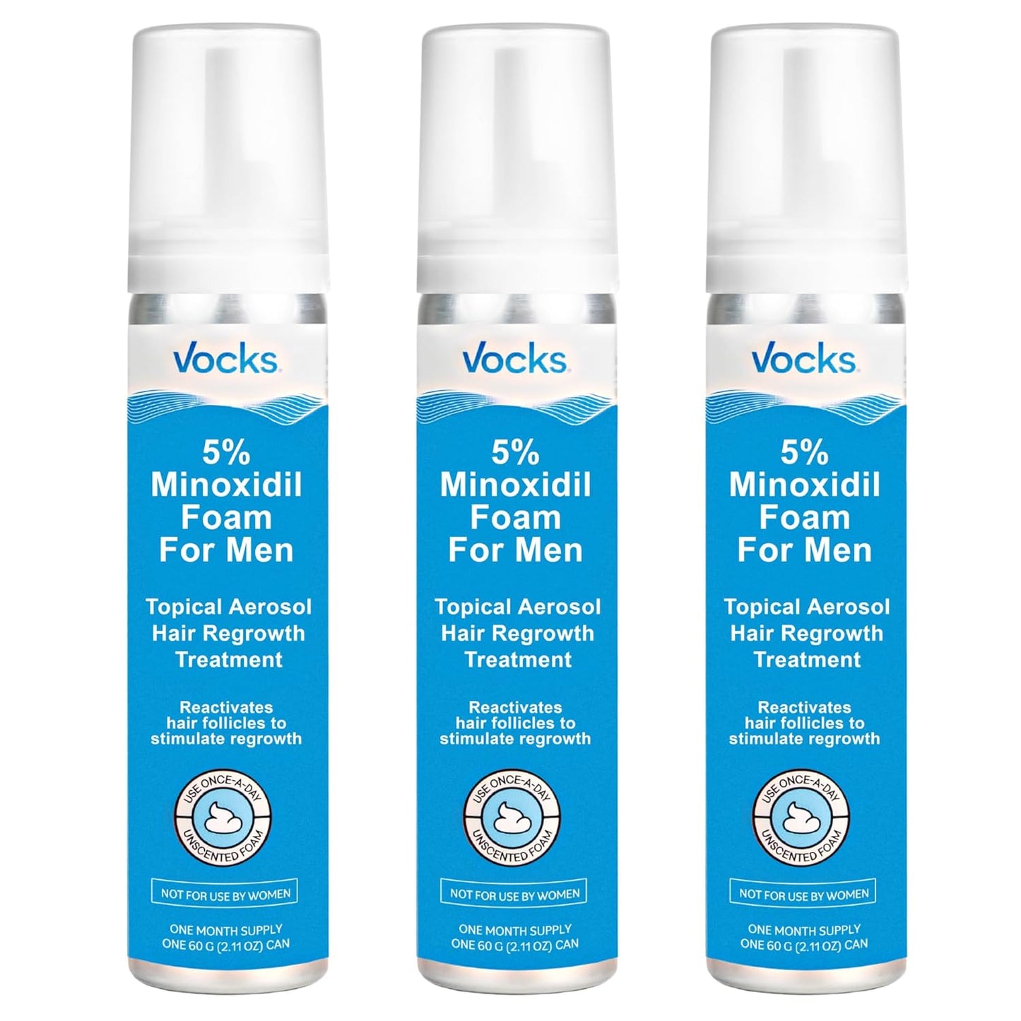 Vocks 5% Minoxidil Foam for Men - Extra Strength Clinically Proven - Unscented Hair Regrowth Treatment - Anti Hair Loss and Promotes Thicker Fuller Hair - 3 month supply