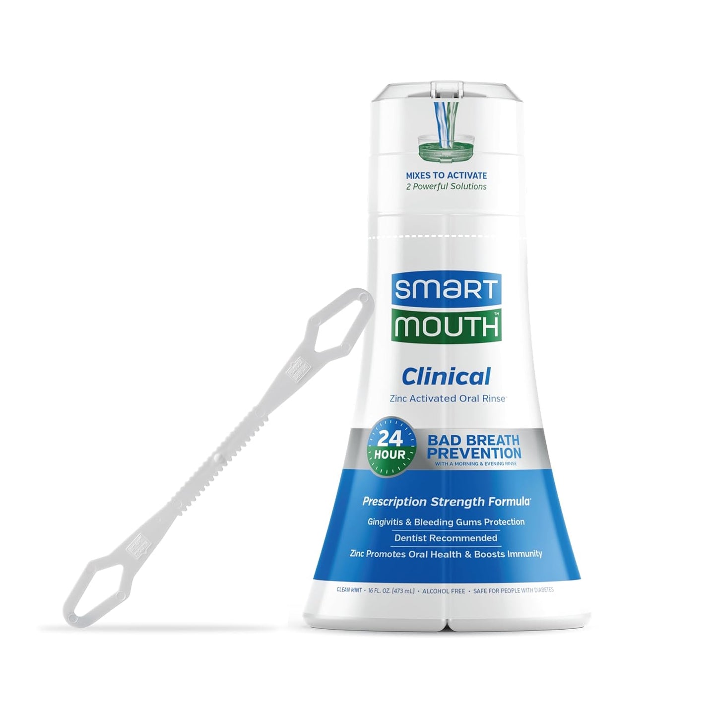 SmartMouth Clinical DDS Activated Mouthwash for 24-Hour Bad Breath Protection Plus Tongue Cleaner, 16 Fluid Ounce