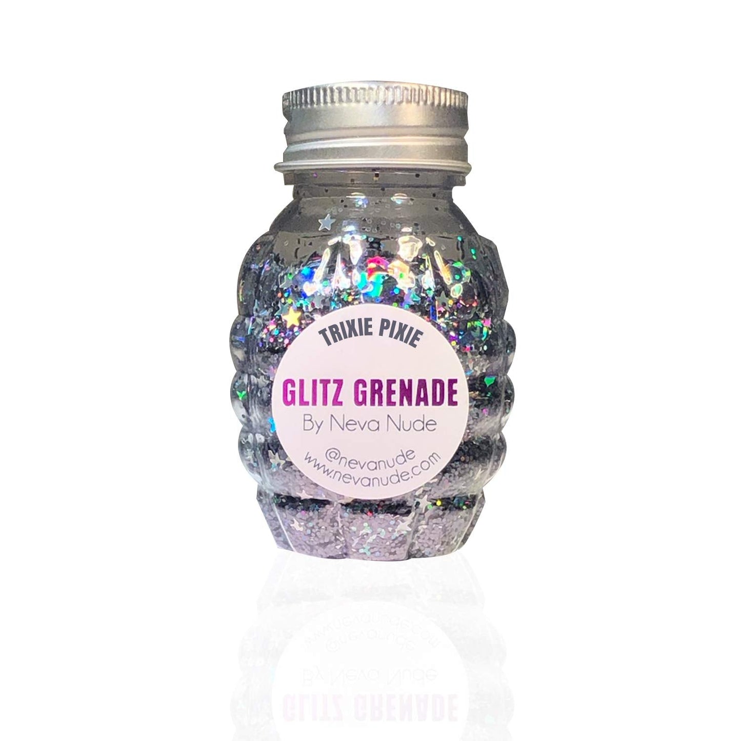 Neva Nude Face and Body Glitter Keychain - Chunky Glitter in Aloe for Festivals, Raves, and More | Cosmetic Grade | Super Sparkly (Trixie Pixie Gunmetal Holographic Glitz Grenade)