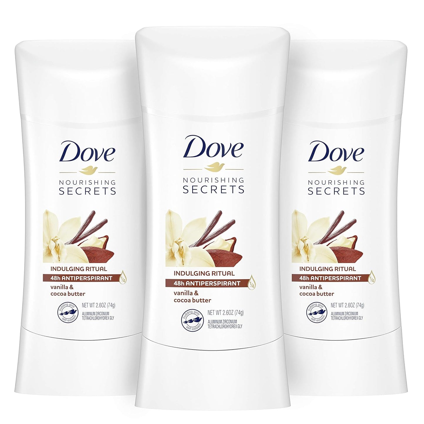 Dove Nourishing Secrets Antiperspirant Deodorant Stick for Women Vanilla Cocoa Butter for 48 Hour Underarm Sweat Protection And Soft And Comfortable Underarms,2.6 Ounce (Pack of 3)
