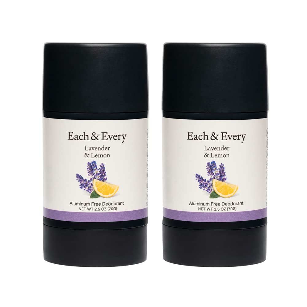 Each & Every 2-Pack Natural Aluminum-Free Deodorant for Sensitive Skin with Essential Oils, Plant-Based Packaging (Lavender & Lemon, 2.5 Ounce (Pack of 2))