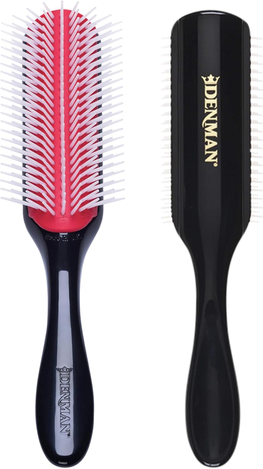 Denman Curly Hair Brush D4 (Black & Red) 9 Row Styling Brush for Styling, Smoothing Longer Hair and Defining Curls - For Women and Men